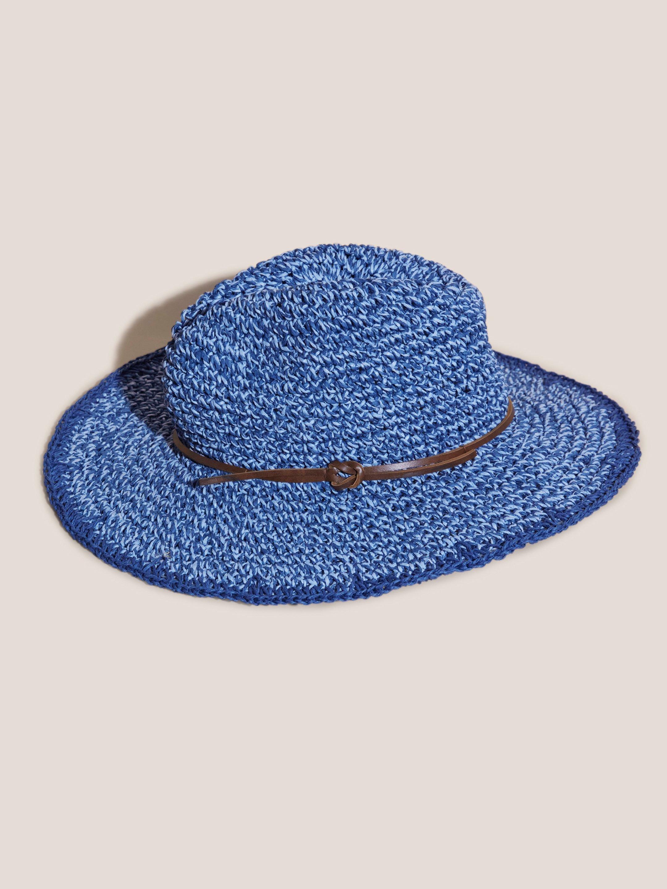 Summer Fedora in MID BLUE - MODEL FRONT
