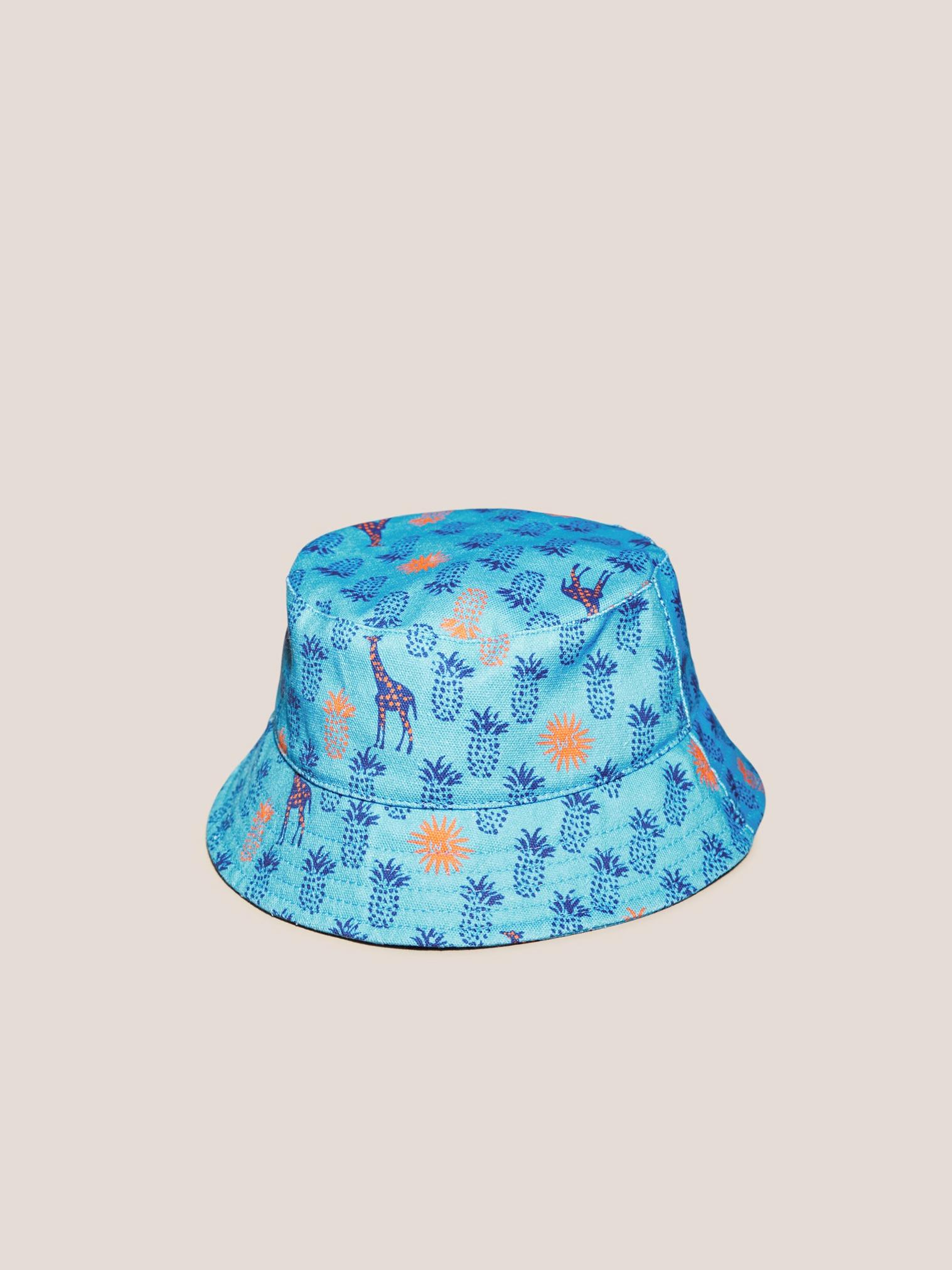 Boys Printed Bucket Hat in BLUE MLT - MODEL FRONT