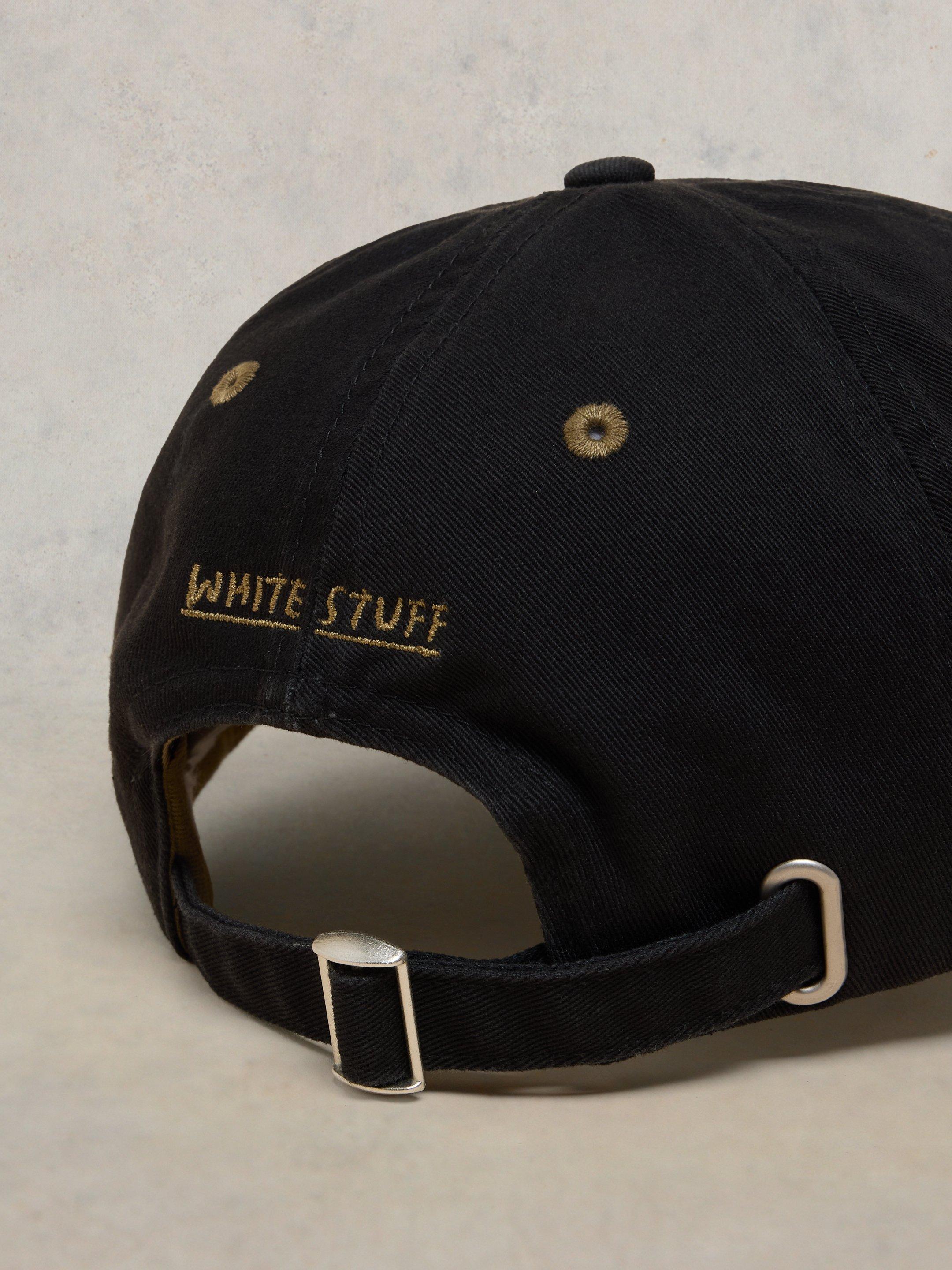 Cotton Casual Baseball Cap in PURE BLACK White Stuff