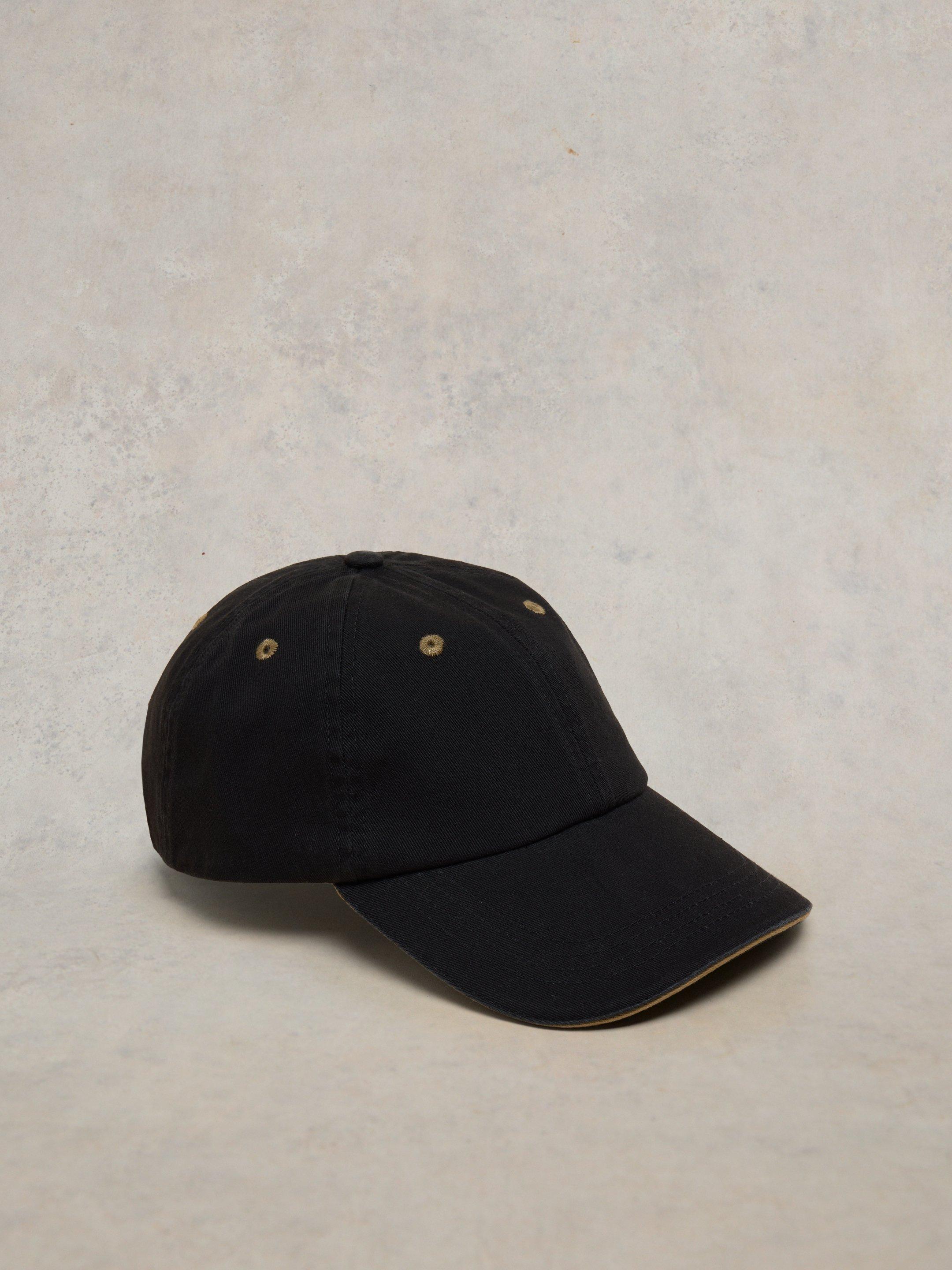 Cotton Casual Baseball Cap in PURE BLACK White Stuff