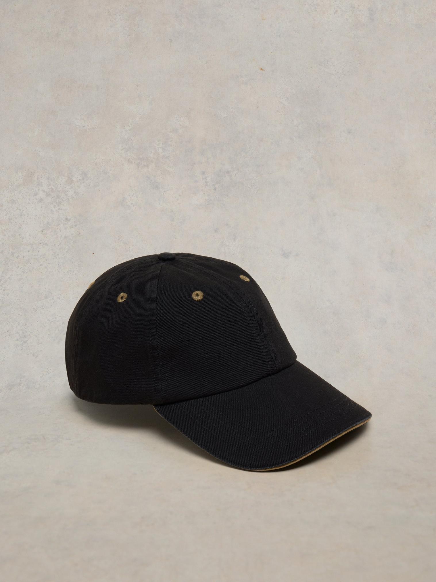 Cotton Casual Baseball Cap in PURE BLK - FLAT FRONT