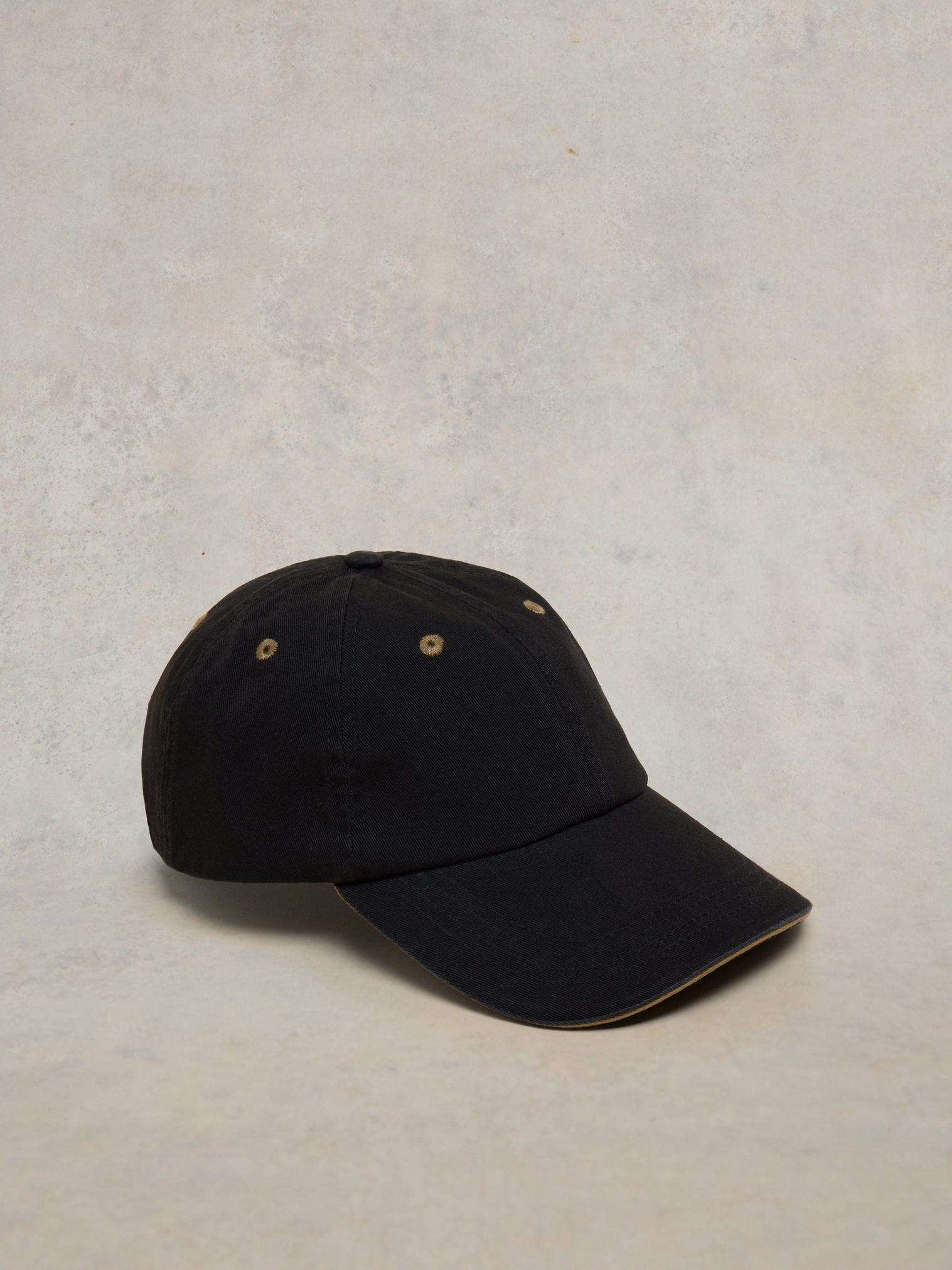 Cotton Casual Baseball Cap in PURE BLACK White Stuff