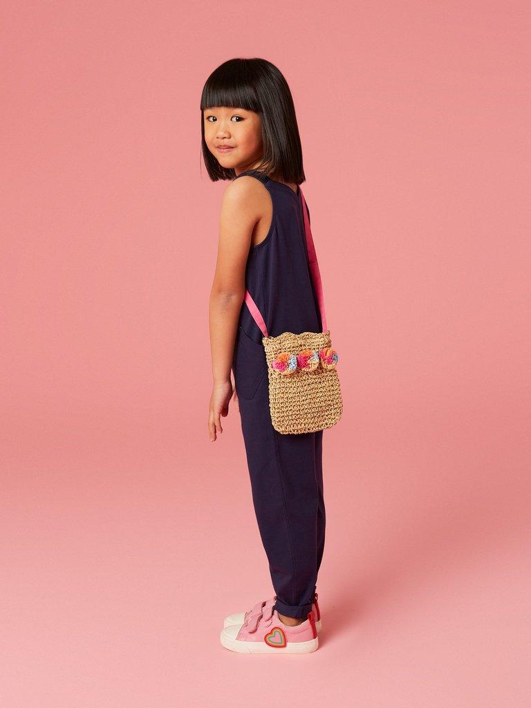 Girls Mini Pom Pom Bag in NAT MLT - MODEL DETAIL