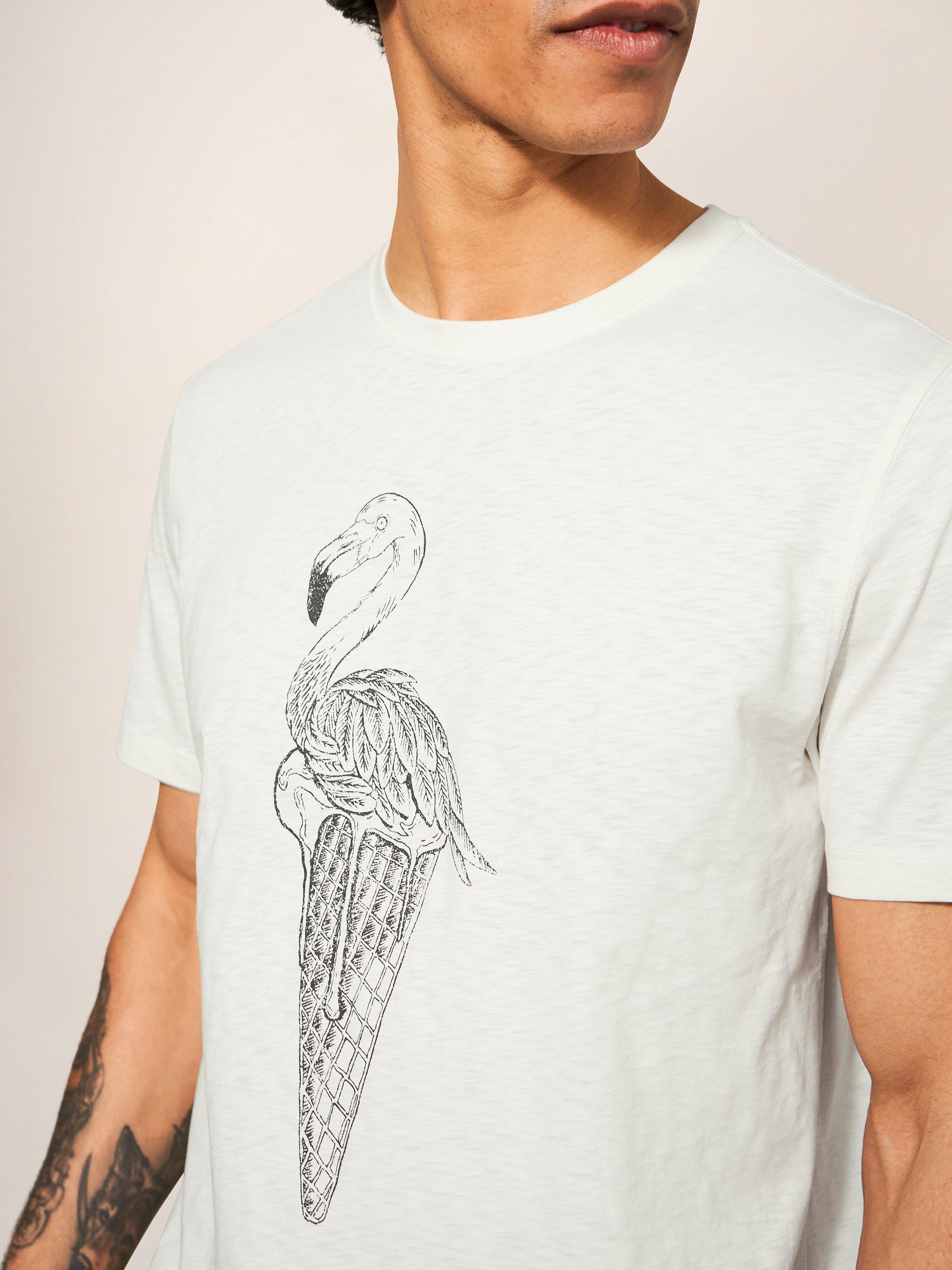 Ice Cream Flamingo Graphic Tee in NAT WHITE - MODEL DETAIL