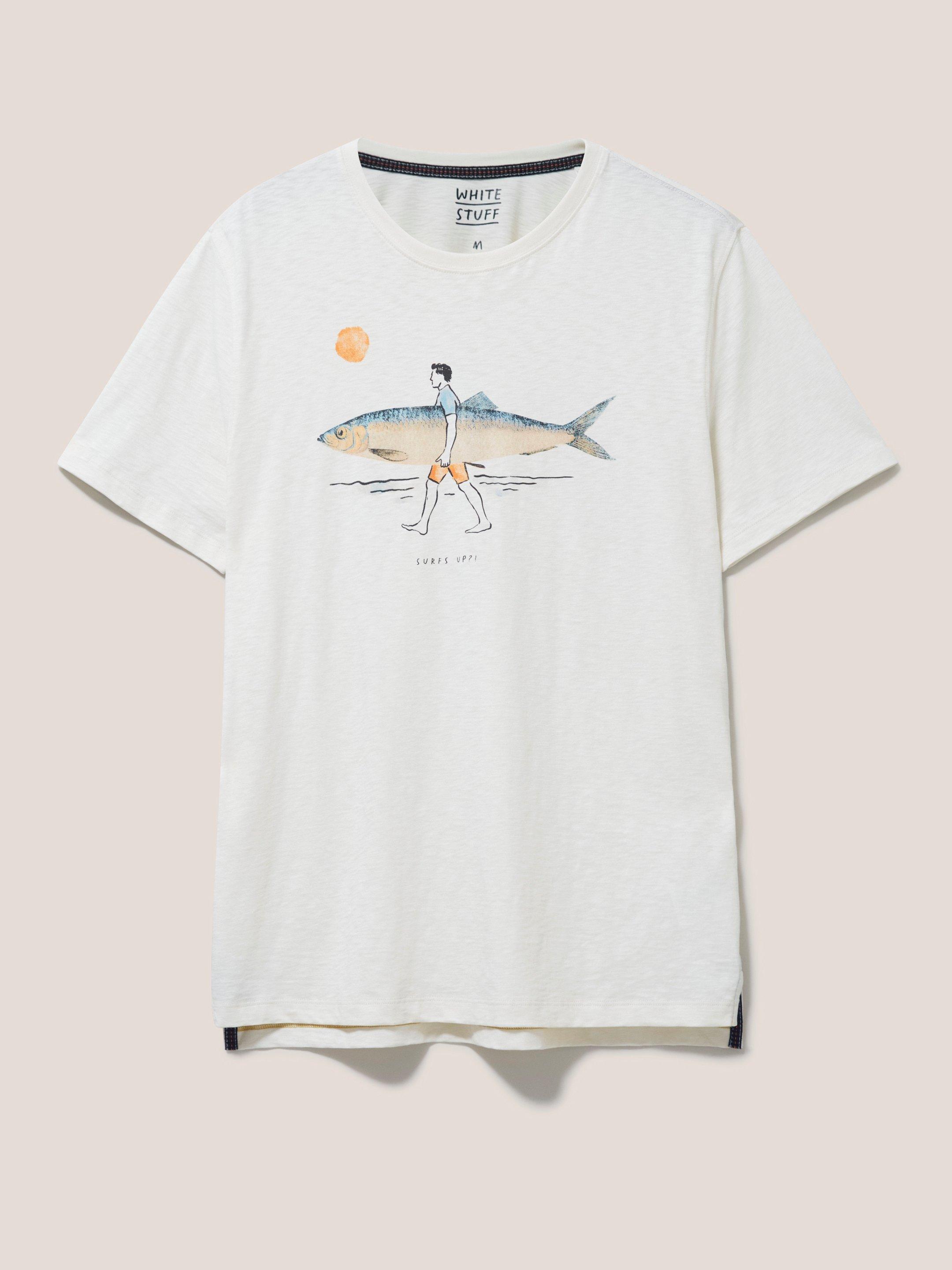 Fish Surfboard Graphic Tee in NAT WHITE - FLAT FRONT
