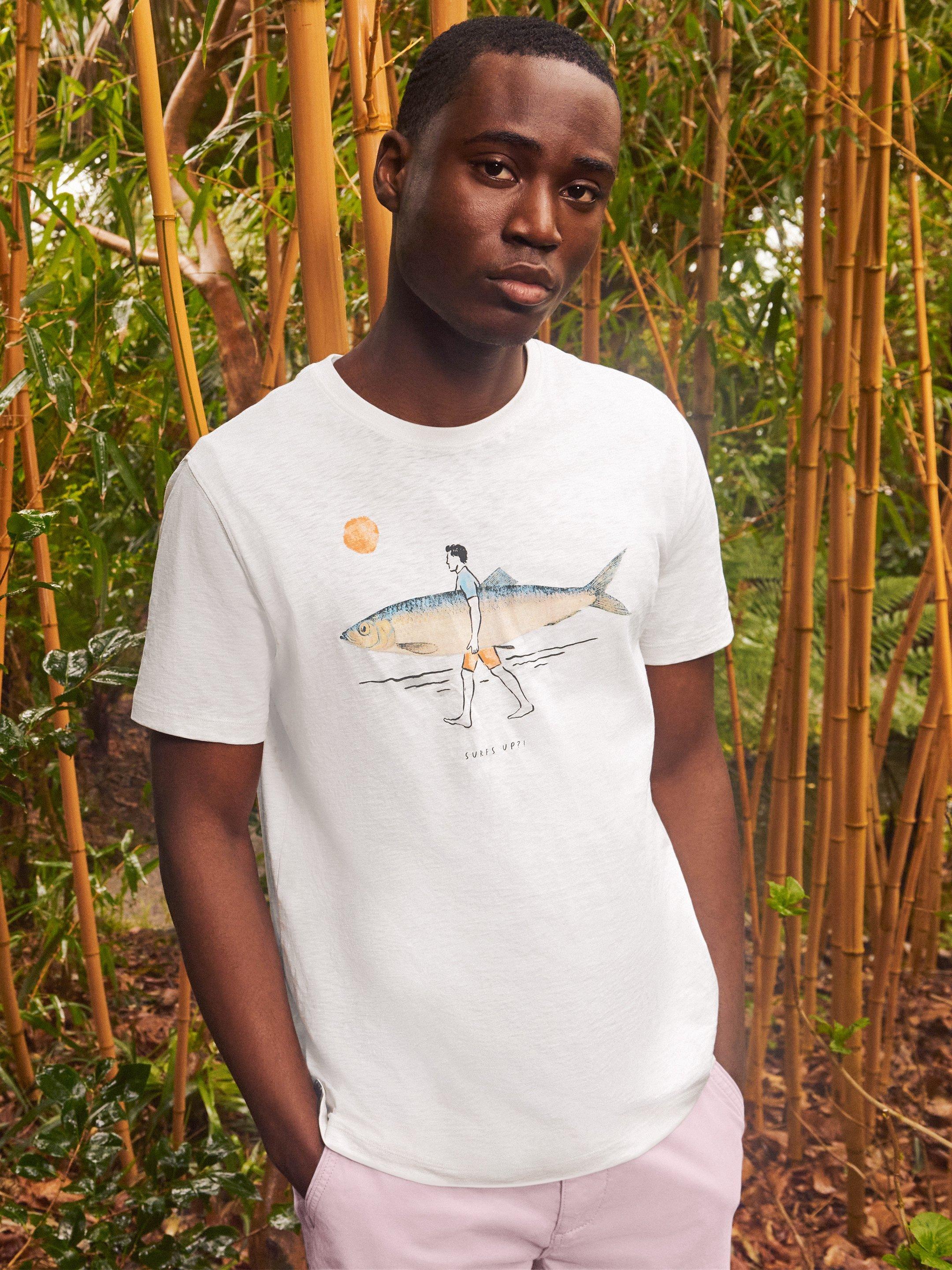 Fish Surfboard Graphic Tee in NAT WHITE - MIXED