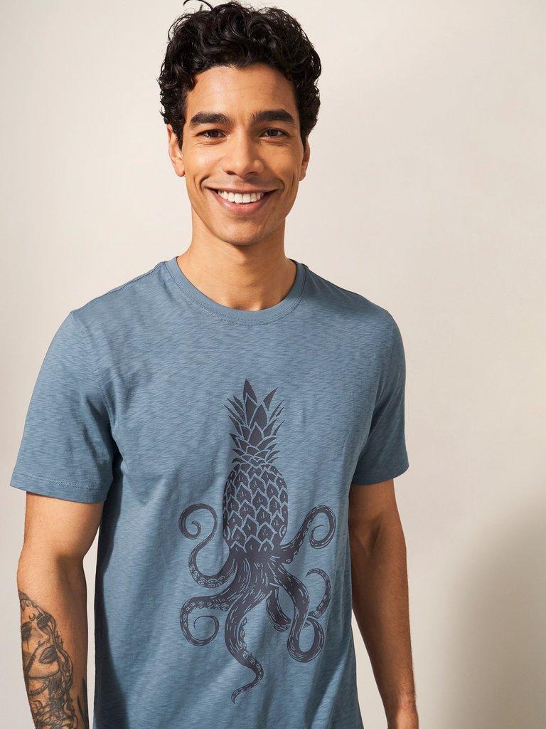 Octo Pinapple graphic Tee in MID BLUE - MODEL DETAIL