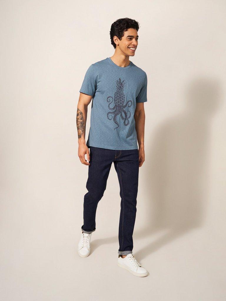 Octo Pinapple graphic Tee in MID BLUE - MODEL FRONT