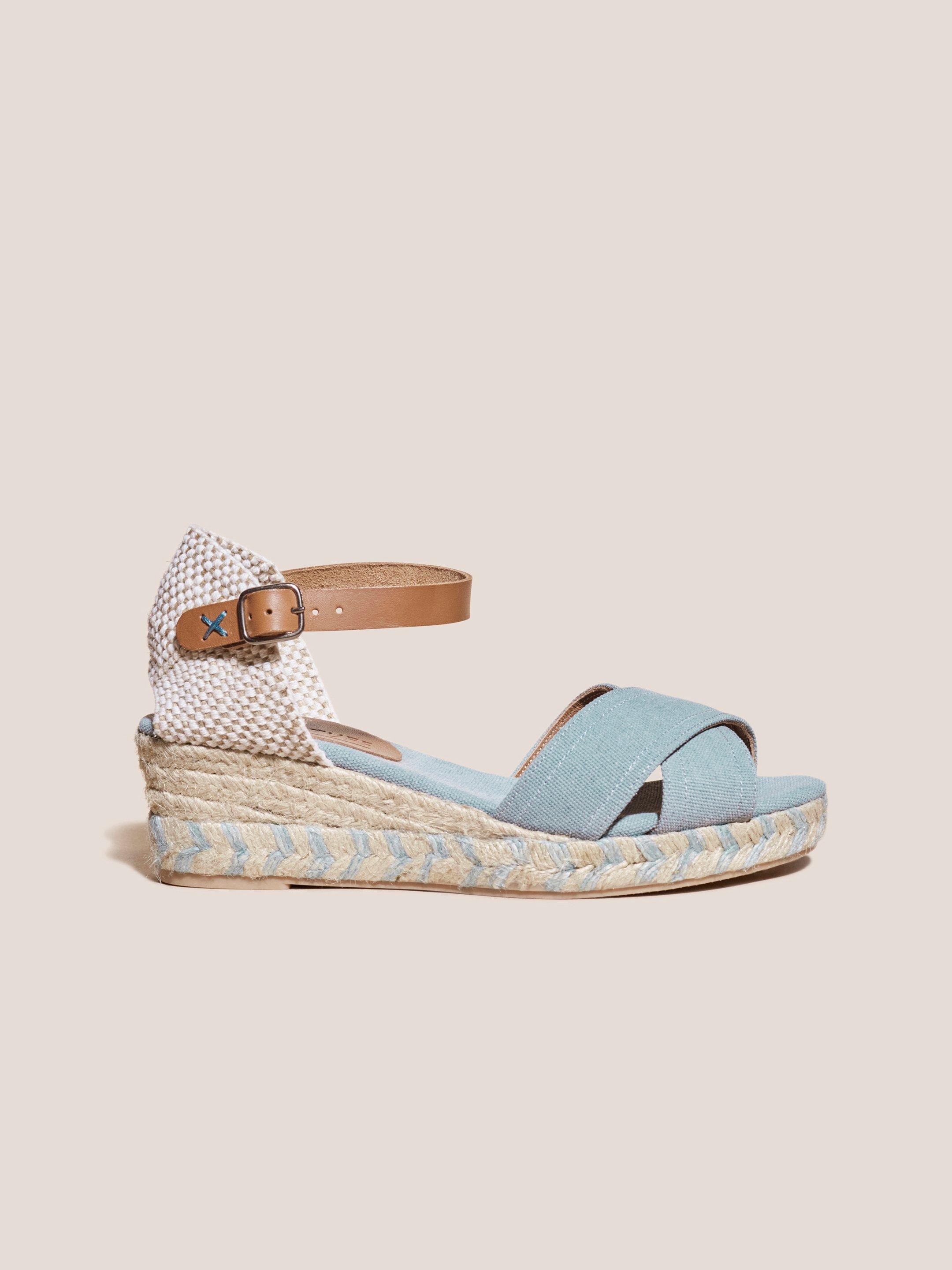 Blue canvas wedge store shoes