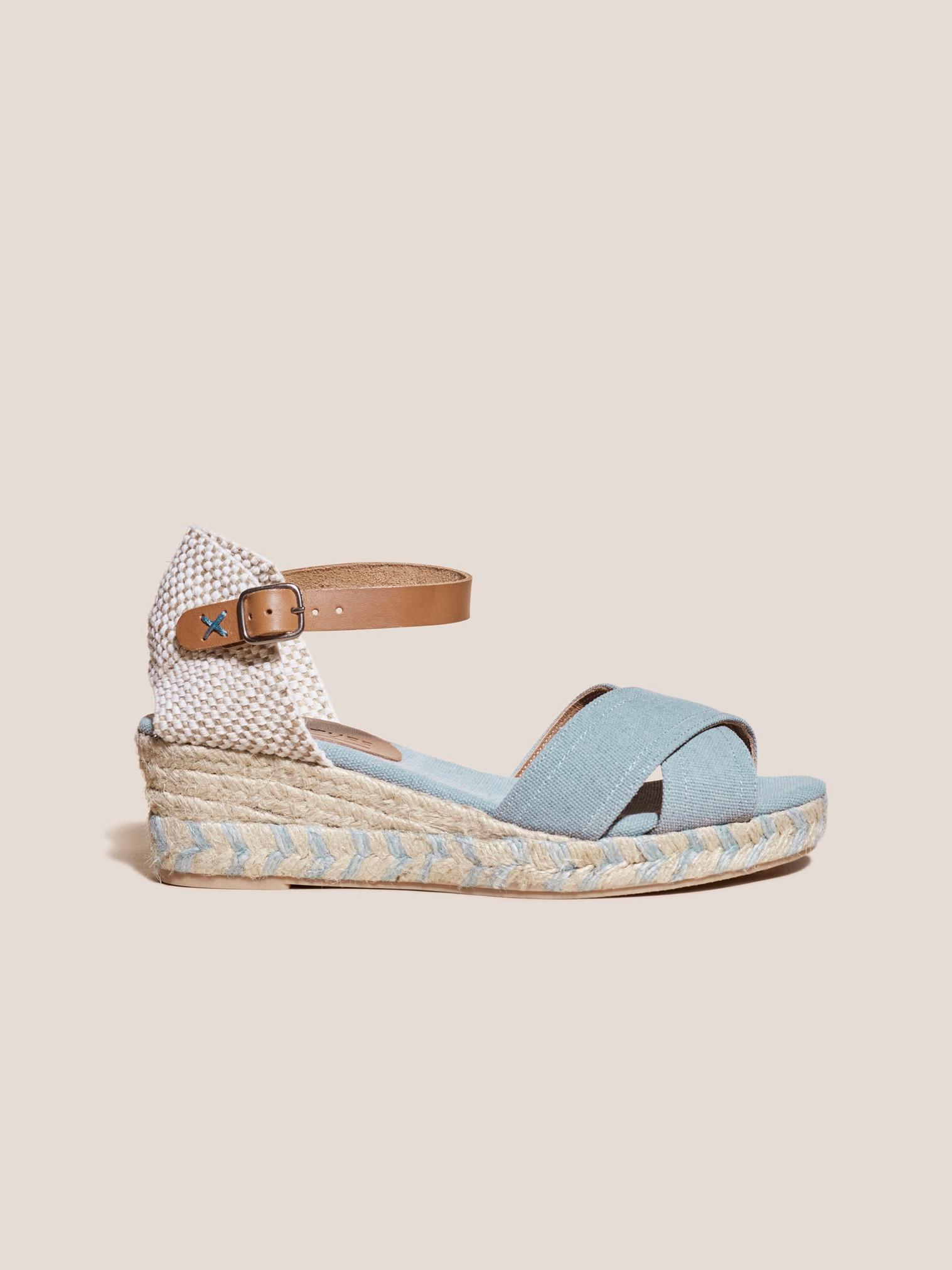Espadrille Canvas Open Wedge in CHAMB BLUE - MODEL FRONT