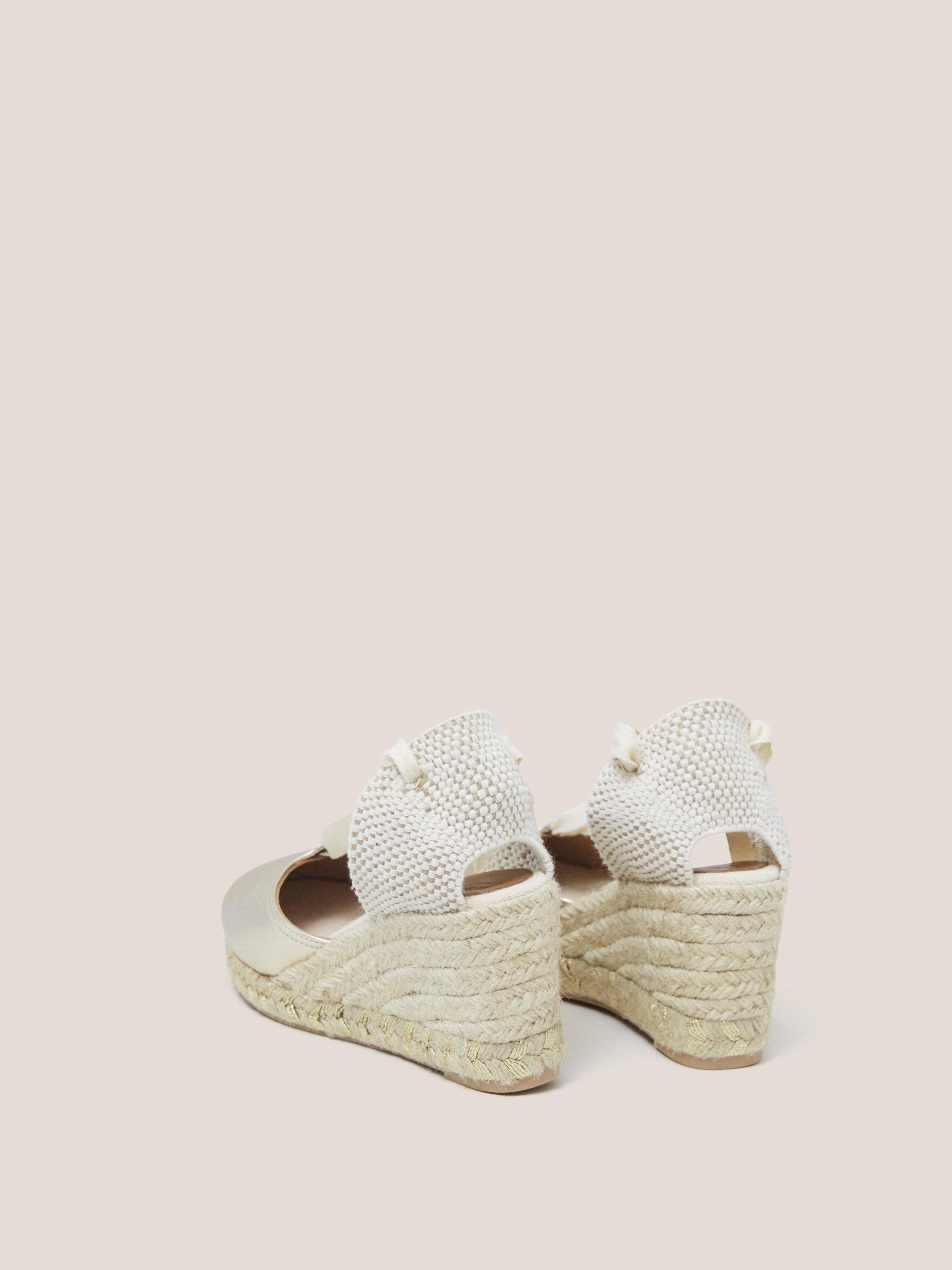 Tie Leather Espadrille Wedge in GLD TN MET - FLAT BACK