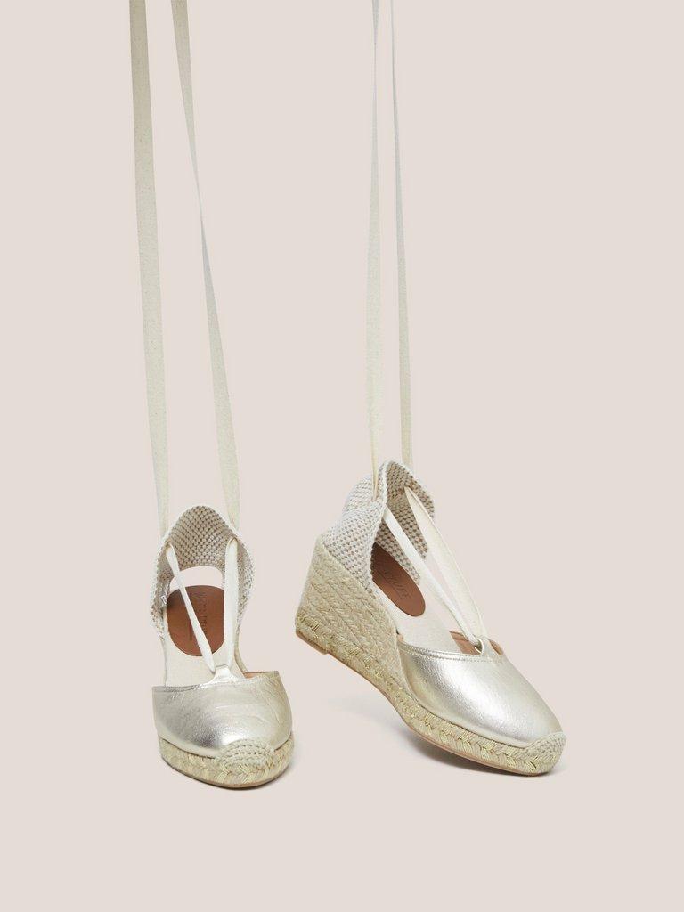 Tie Leather Espadrille Wedge in GOLD TONE METALLIC White Stuff