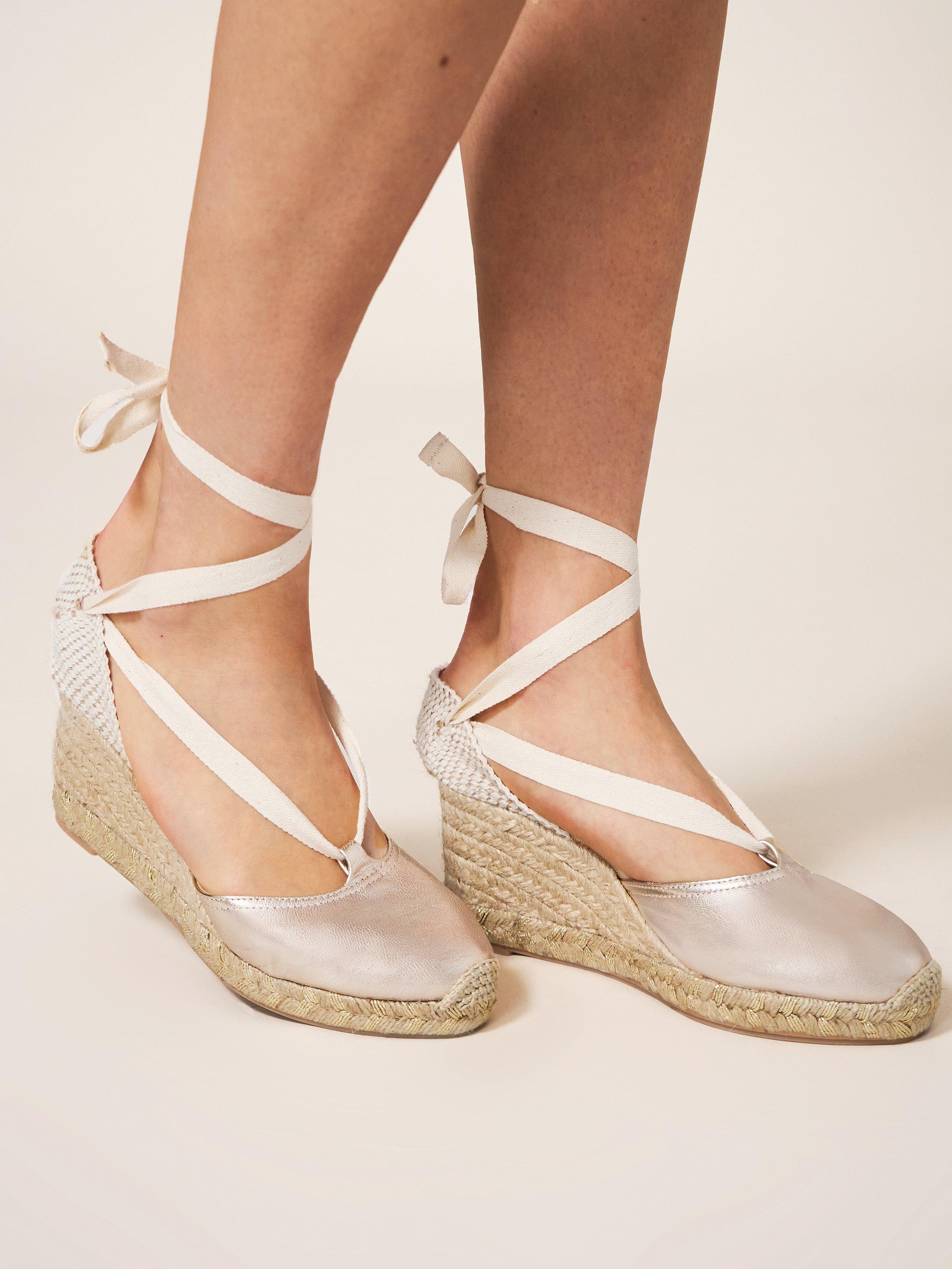 White leather cheap espadrille wedges