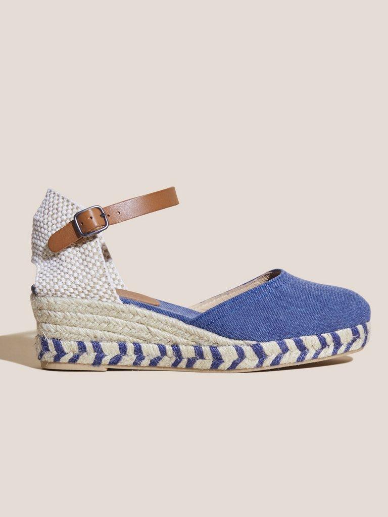 Espadrille Canvas Closed Wedge in MID DENIM - MODEL FRONT