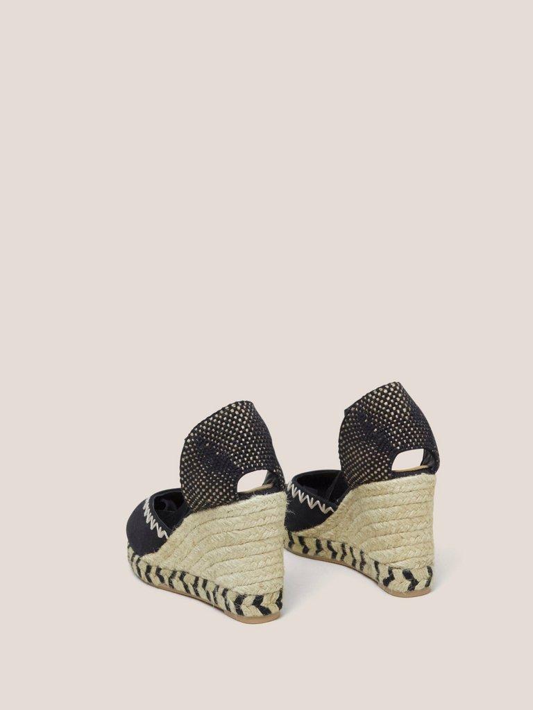 Embroidered Wedge Espadrille in PURE BLK - FLAT BACK