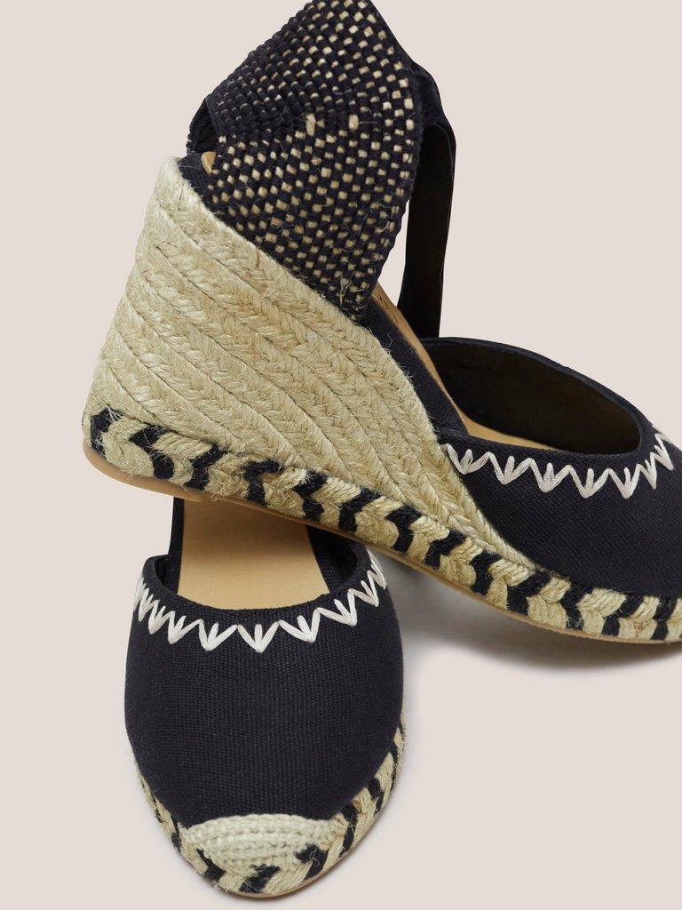 Embroidered Wedge Espadrille in PURE BLK - FLAT DETAIL