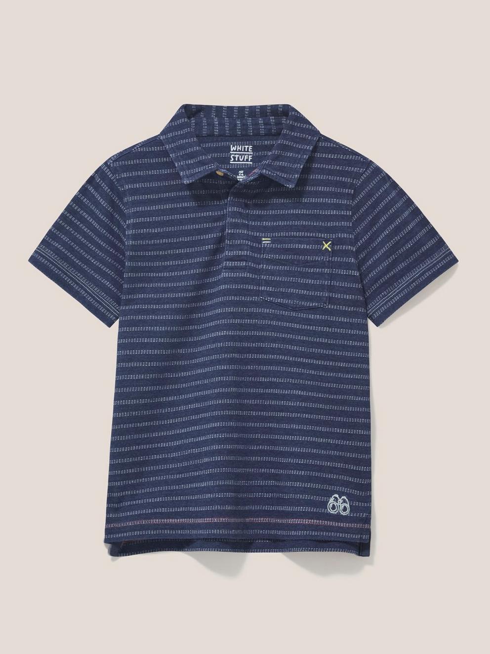 Interest Indigo Stripe Polo in INDIGO BLE - FLAT FRONT