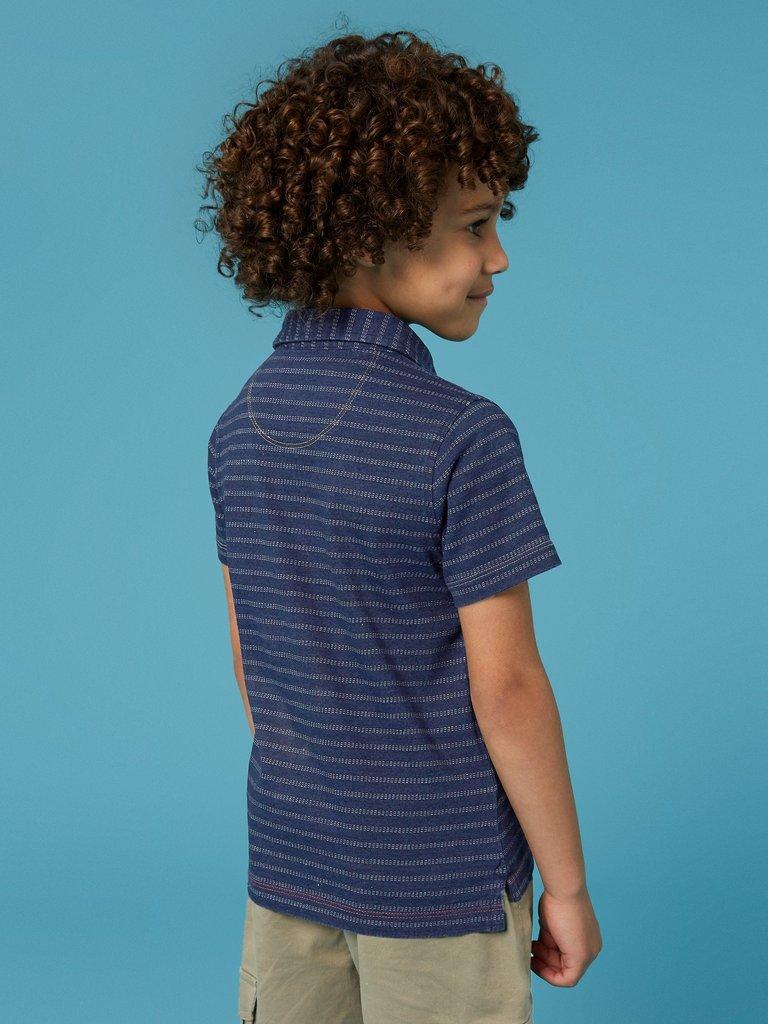 Interest Indigo Stripe Polo in INDIGO BLE - MODEL BACK