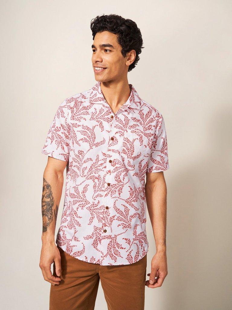 Paisley Leaf Printed Shirt in WHITE MLT - MODEL DETAIL
