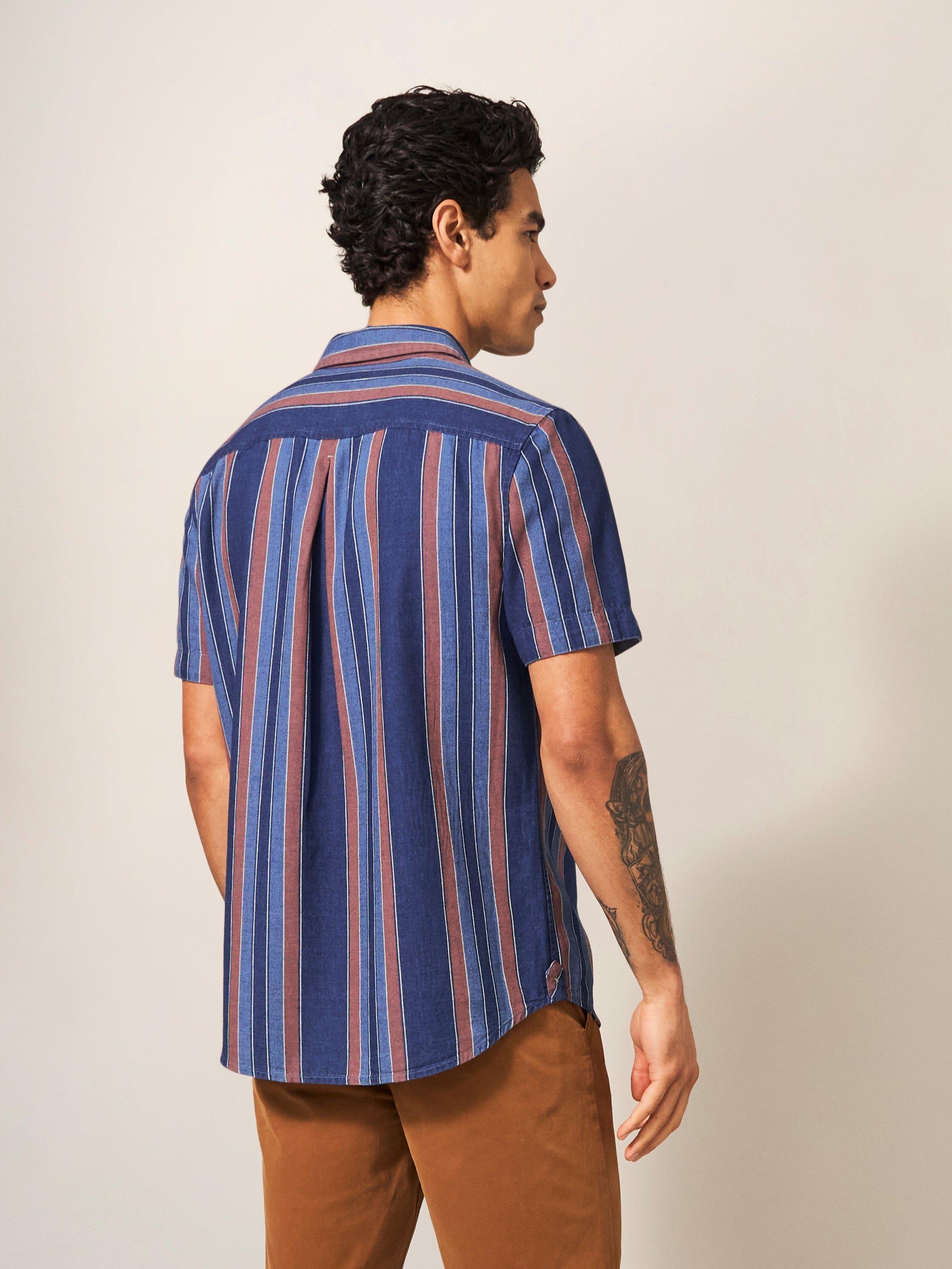 Indigo Striped Shirt in INDIGO BLE - MODEL BACK