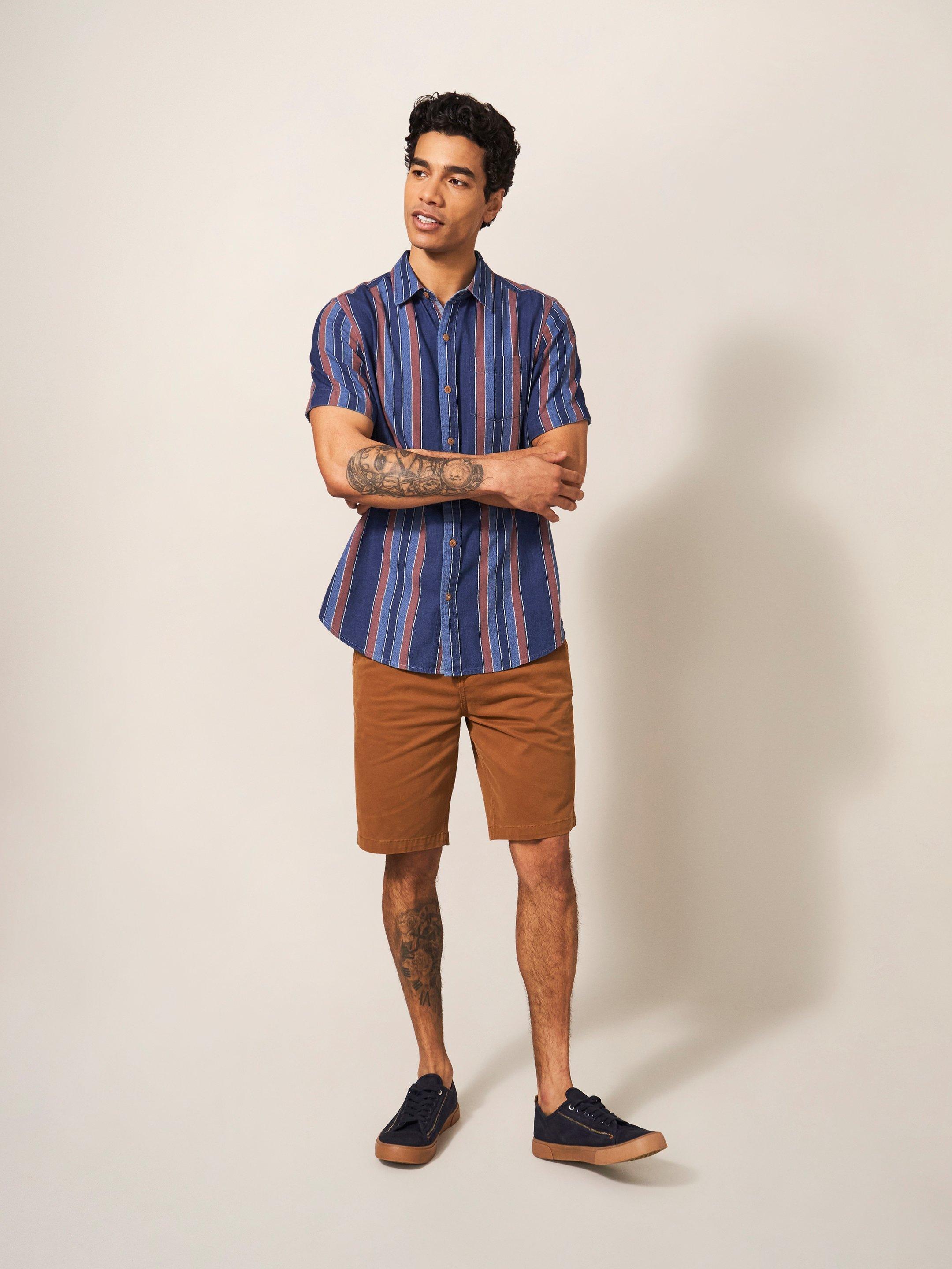 Indigo Striped Shirt in INDIGO BLE - MODEL FRONT