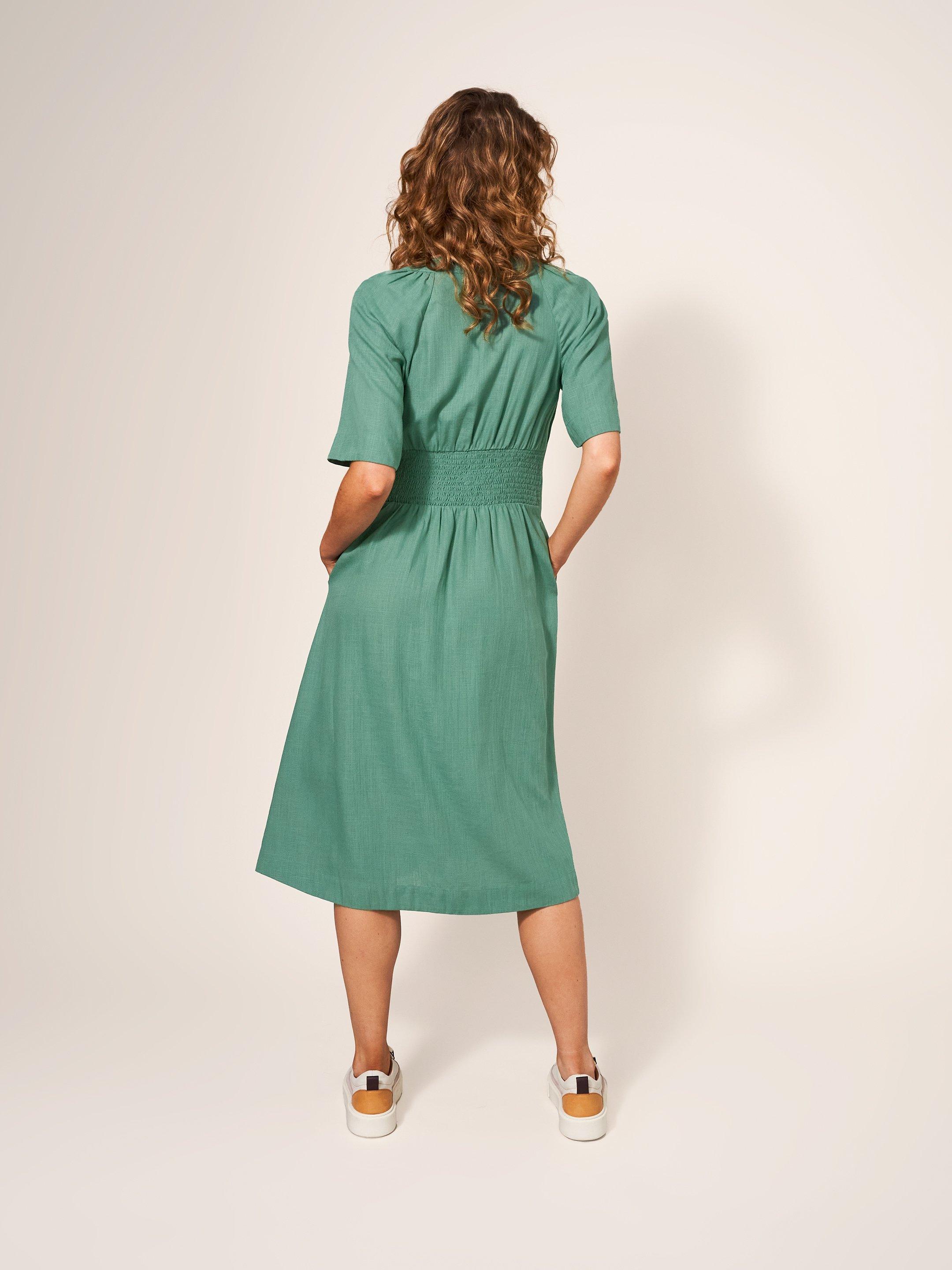 Izzie Dress in MID GREEN - MODEL BACK
