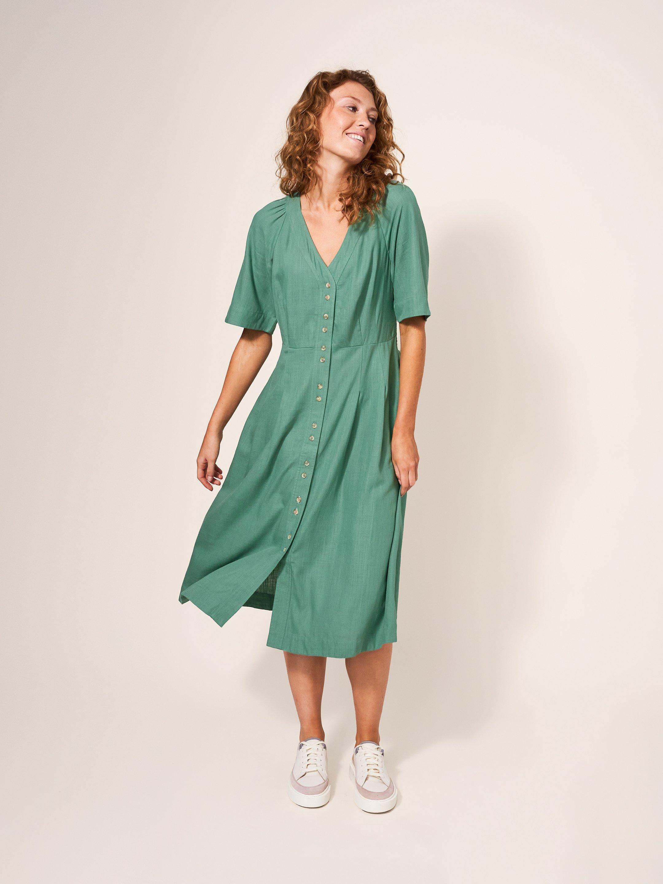 Izzie Dress in MID GREEN - MODEL FRONT