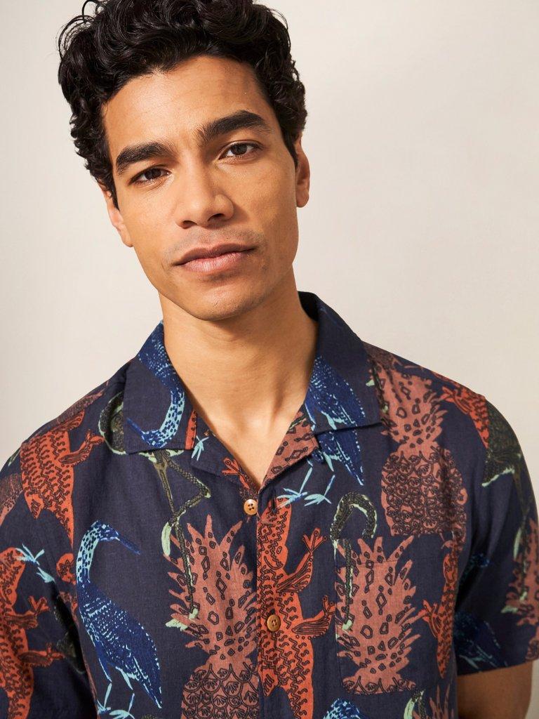 Safari Printed Shirt in DARK NAVY - MODEL DETAIL