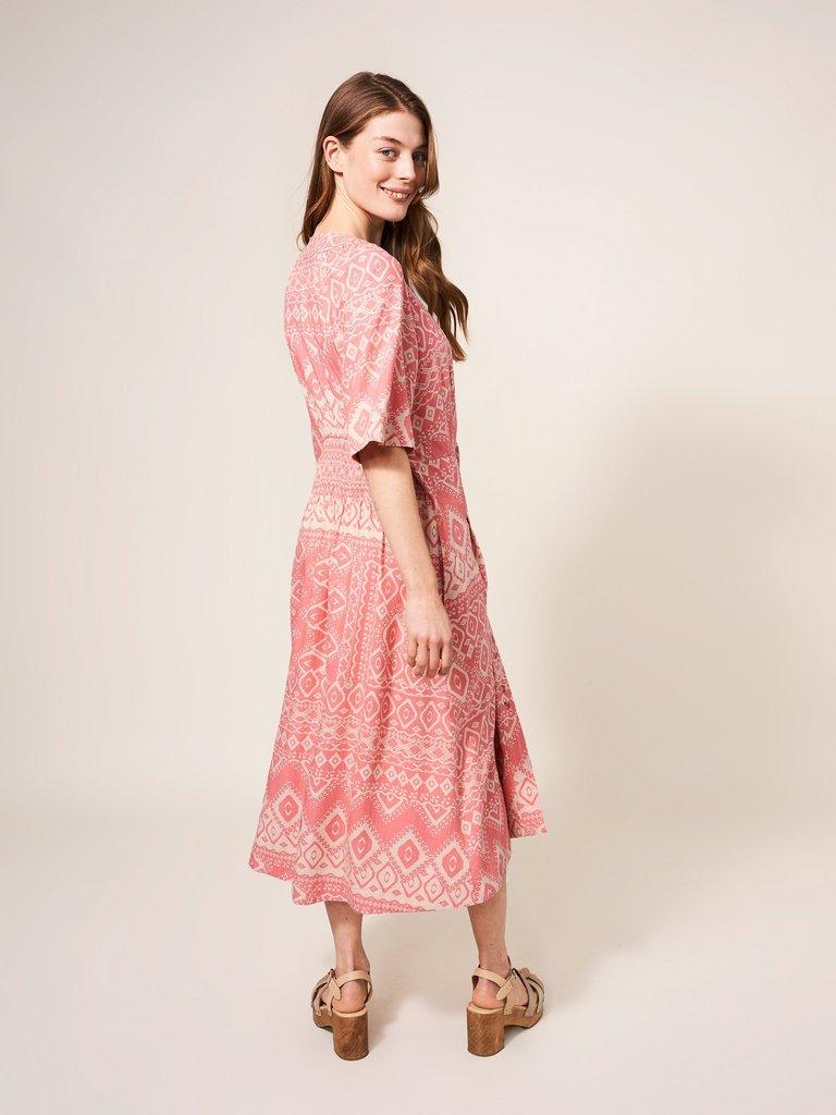 Izzie Versatile Midi Dress in RED MLT - MODEL BACK