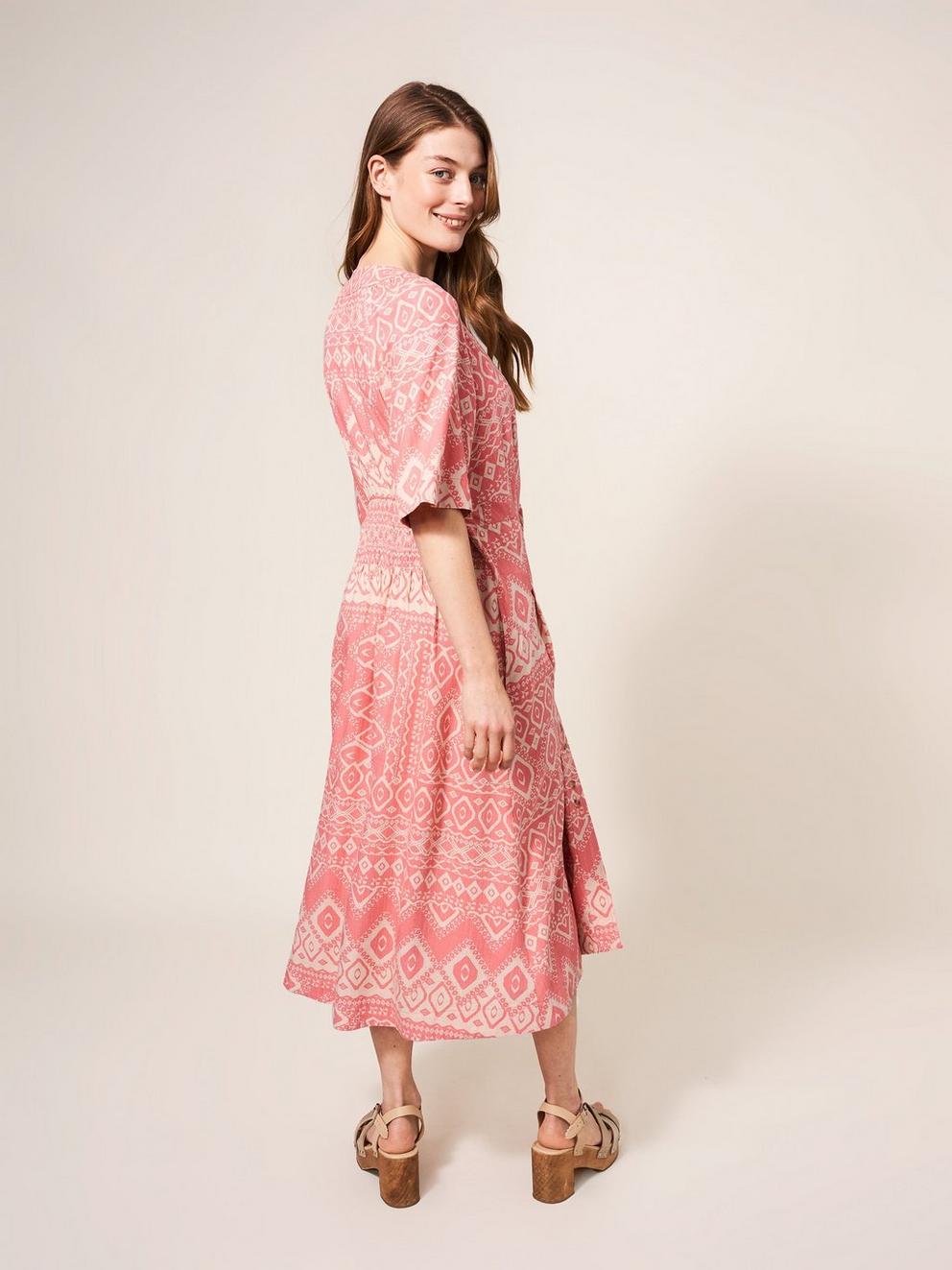 Izzie Versatile Midi Dress in RED MLT - MODEL BACK