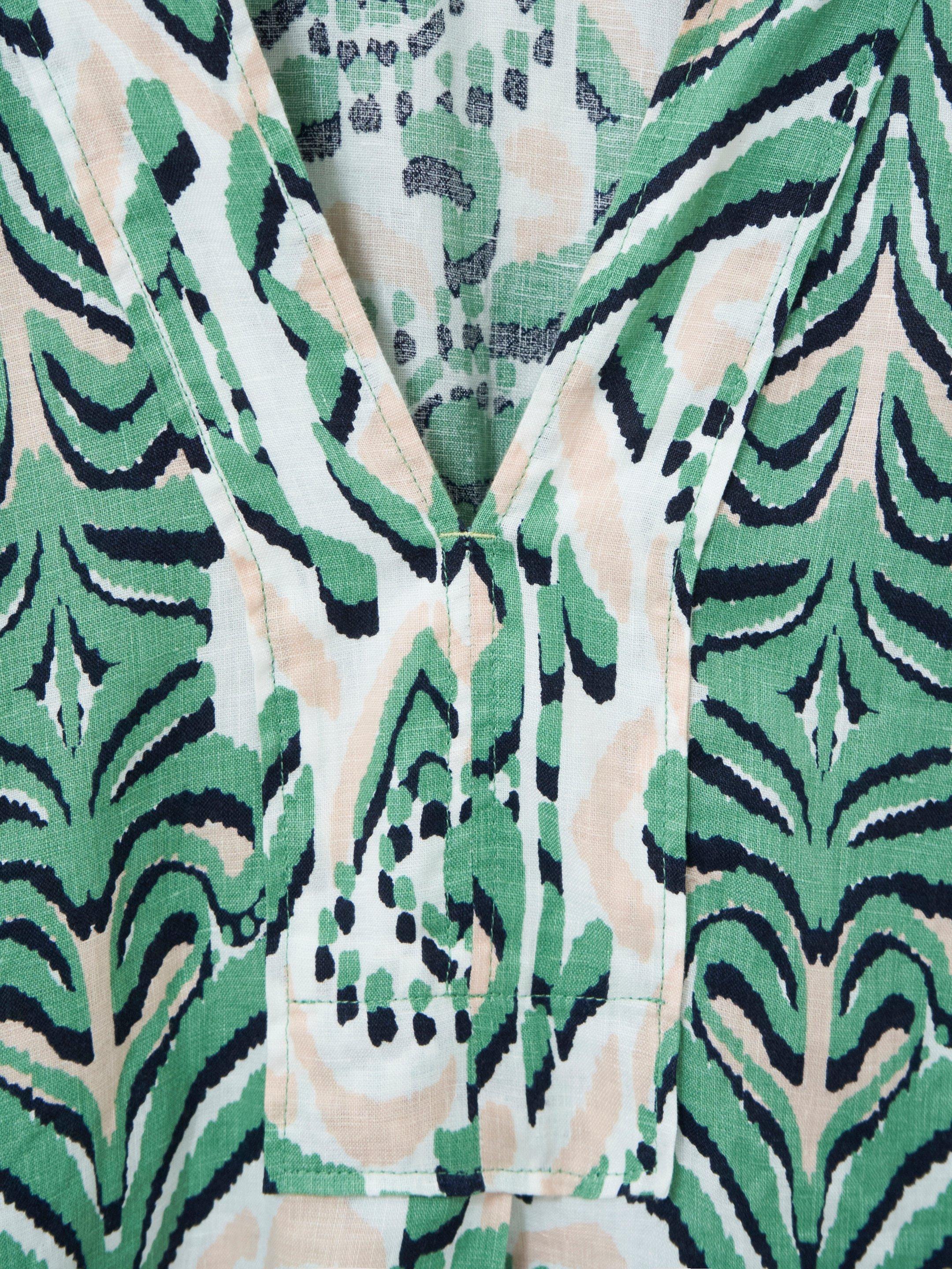 Marianne Linen Tunic Top in GREEN MLT - FLAT DETAIL