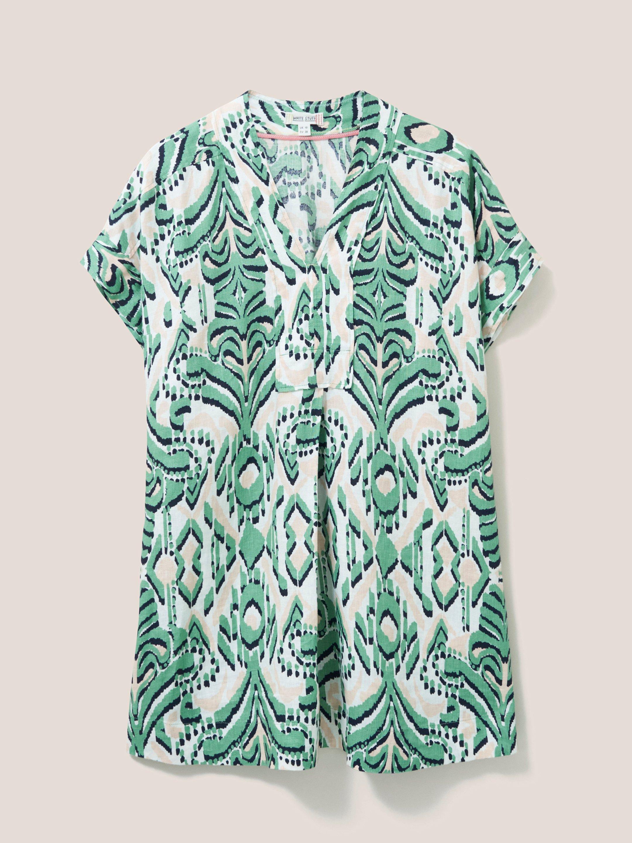 Marianne Linen Tunic Top in GREEN MLT - FLAT FRONT