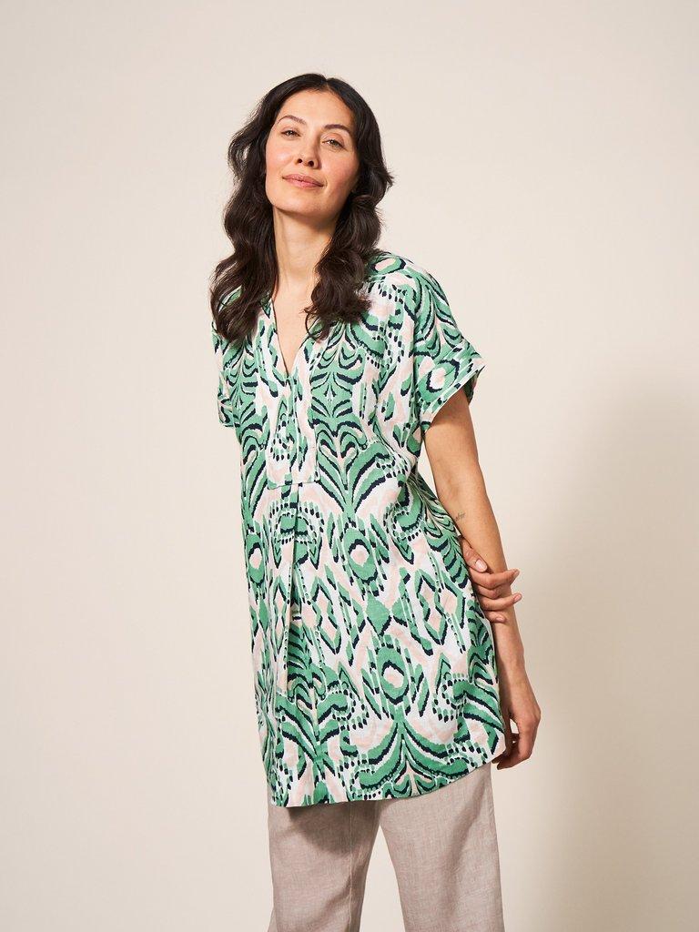 Marianne Linen Tunic Top in GREEN MLT - LIFESTYLE