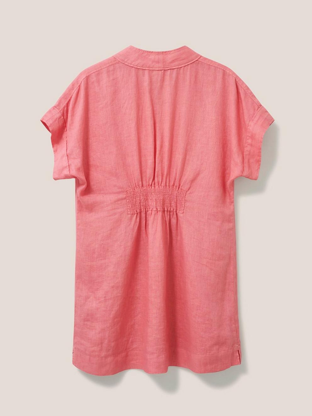 Marianne Linen Tunic Top in MID RED - FLAT BACK