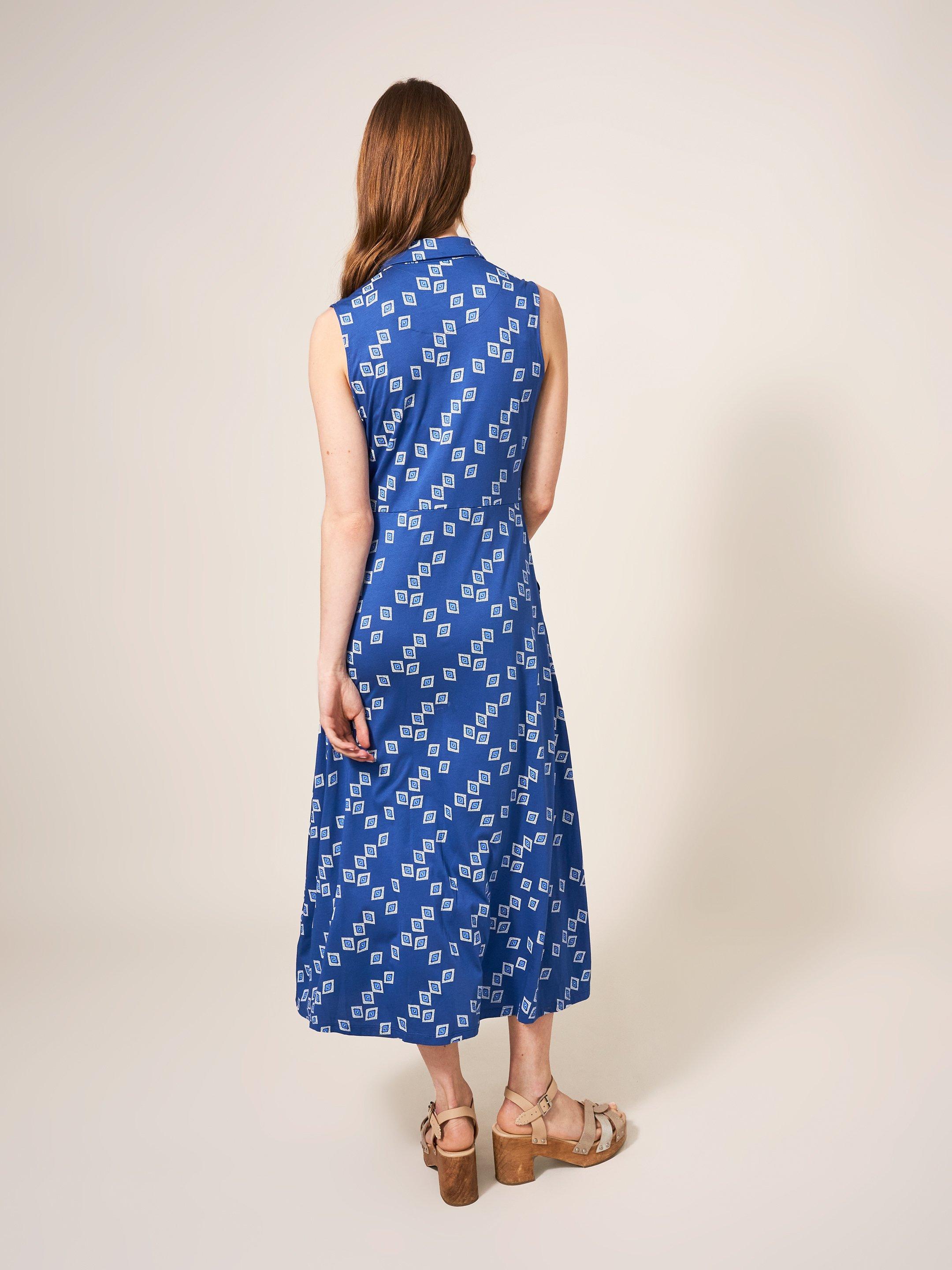 Rua Sleeveless Jersey Dress in NAVY PR - MODEL BACK