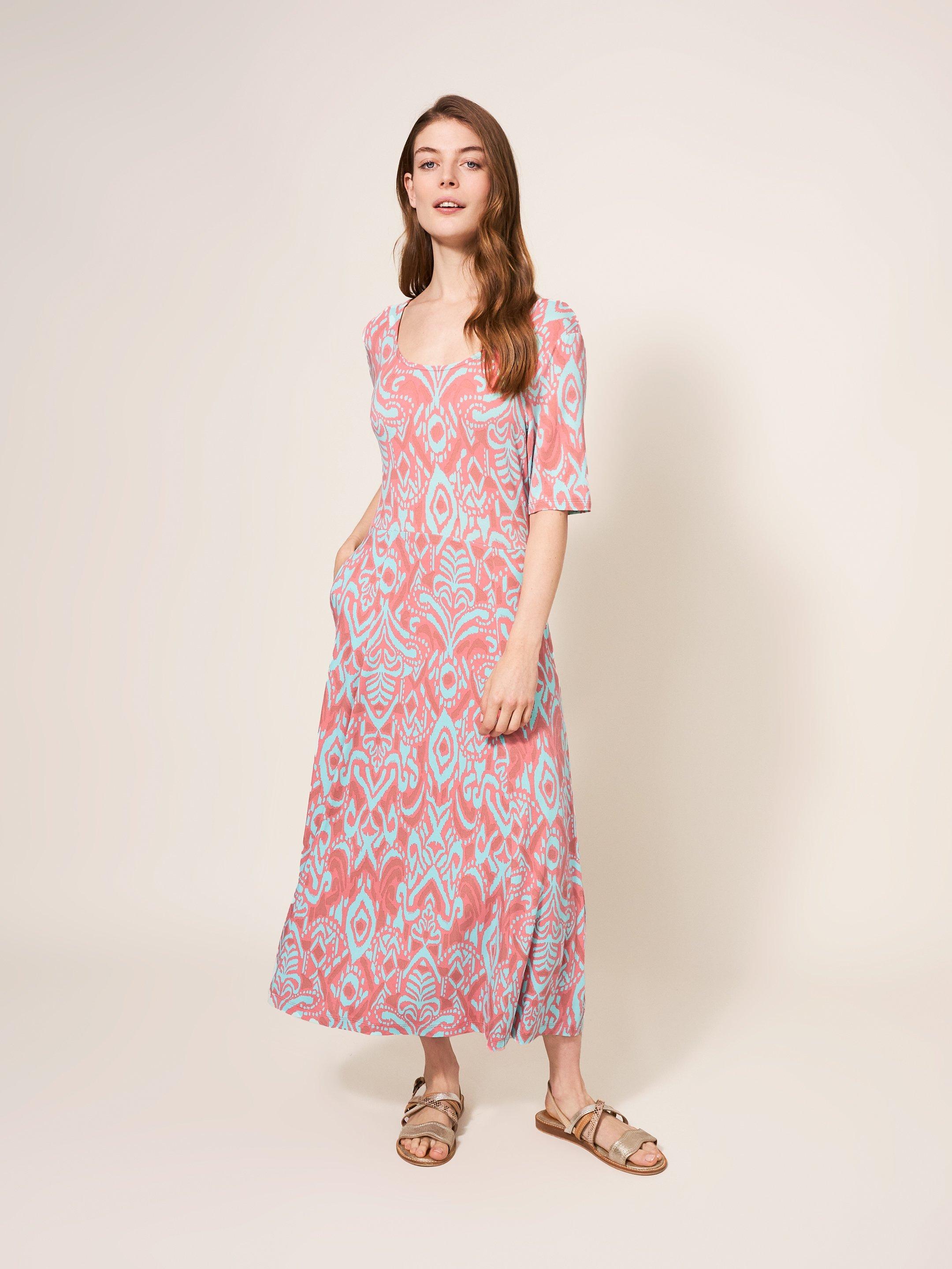 Madeline Eco Vero Midi Jersey Dress in RED MULTI White Stuff