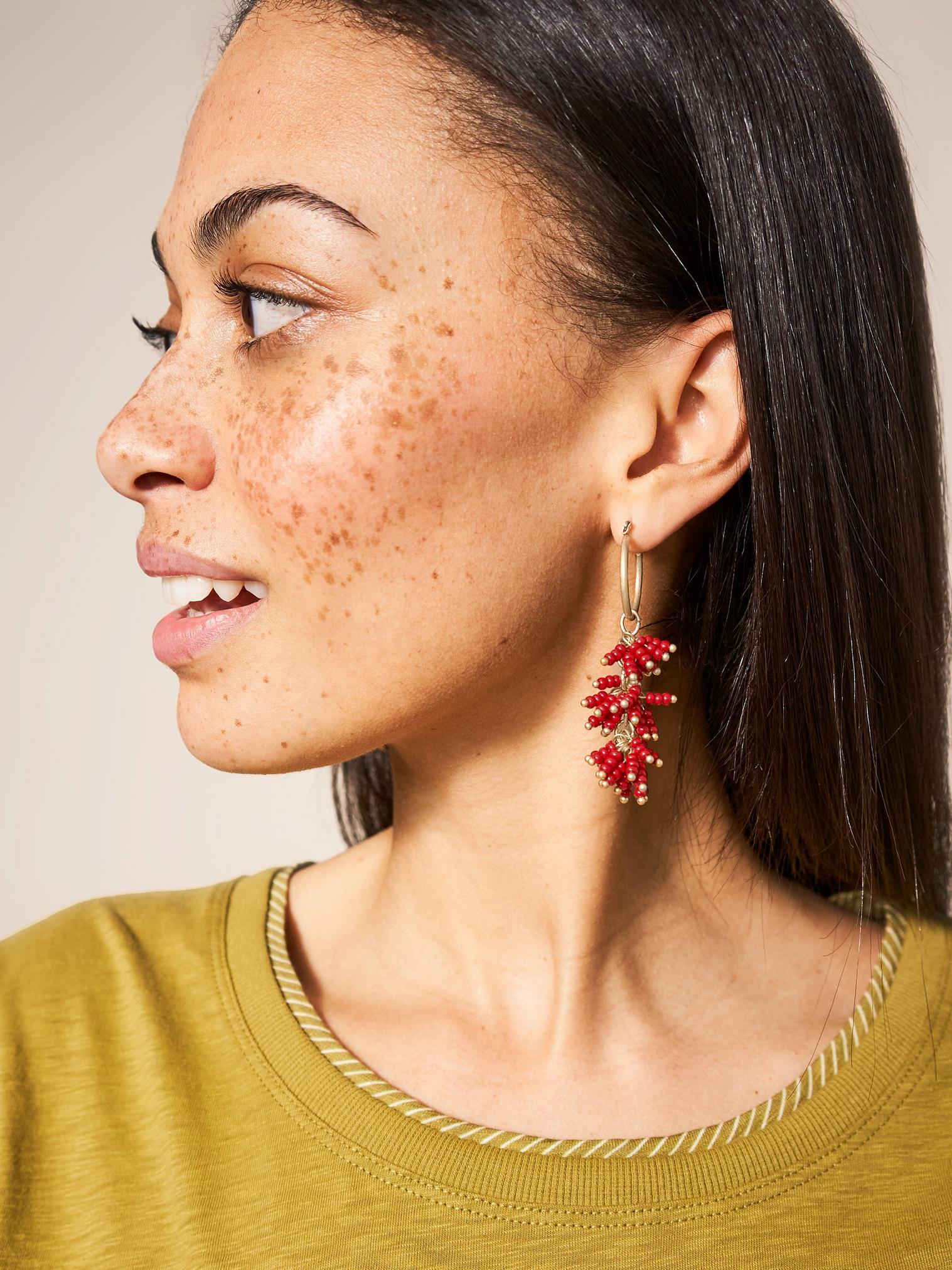 LAYER BEAD DROP EARRINGS in DEEP RED - LIFESTYLE