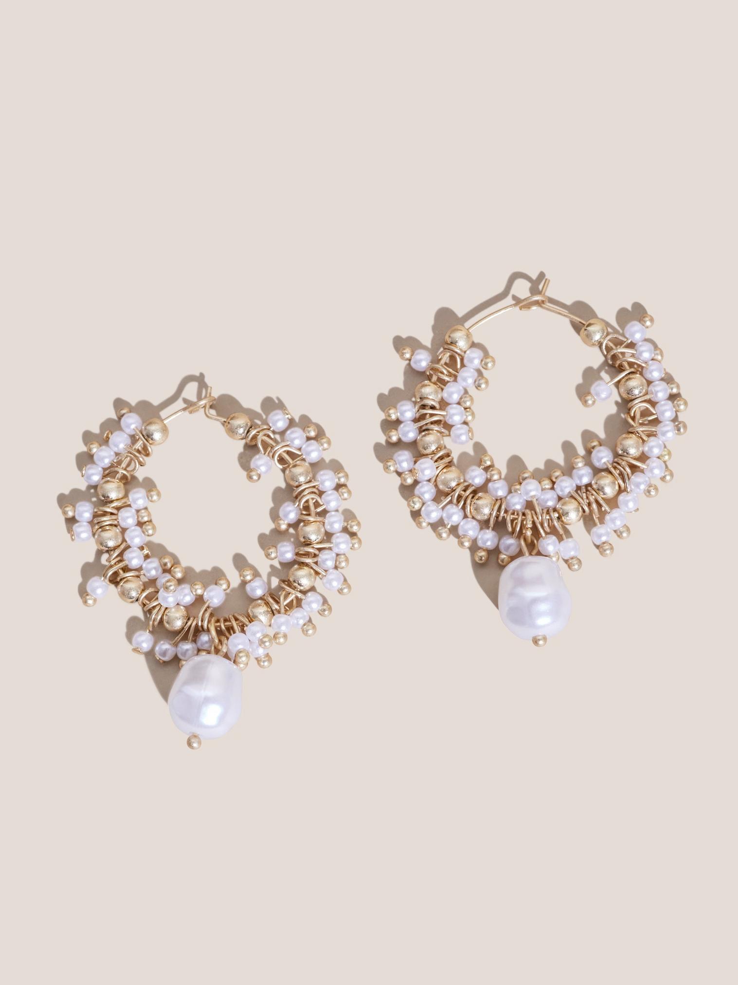 MULTI PEARL HOOP DROP EARRINGS in GLD TN MET - LIFESTYLE