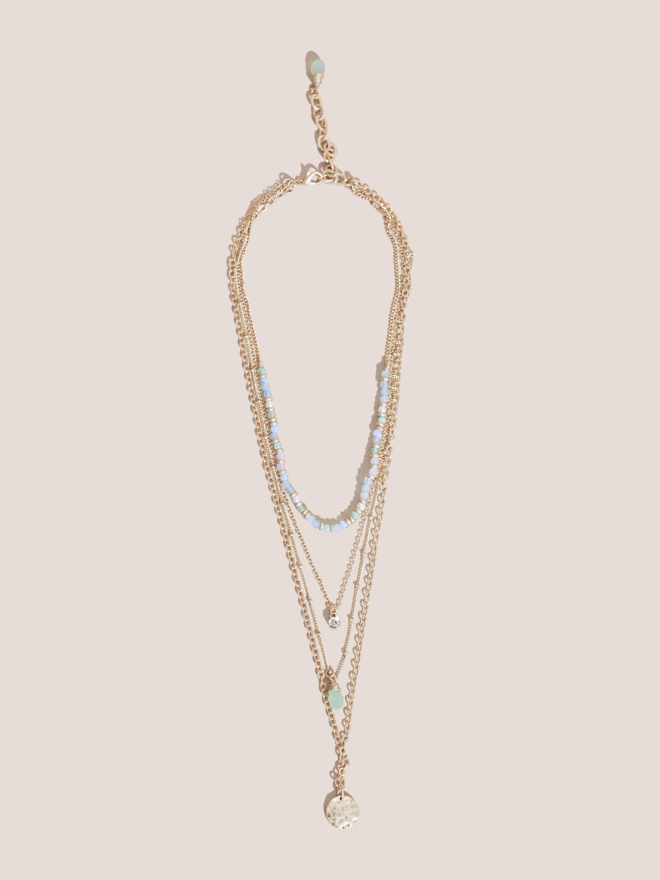 MULTI LAYER NECKLACE in LGT BLUE - MODEL FRONT
