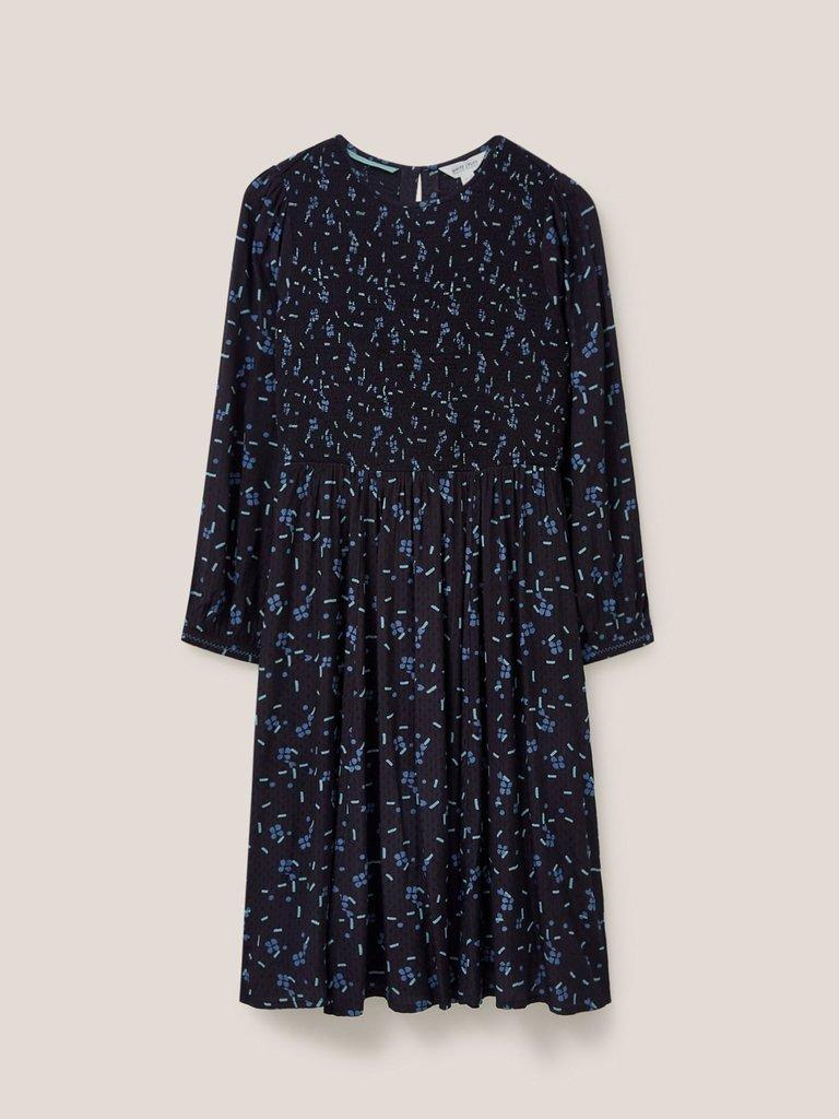 Aneth Eco Vero Shirred Dress in BLACK PRINT | White Stuff