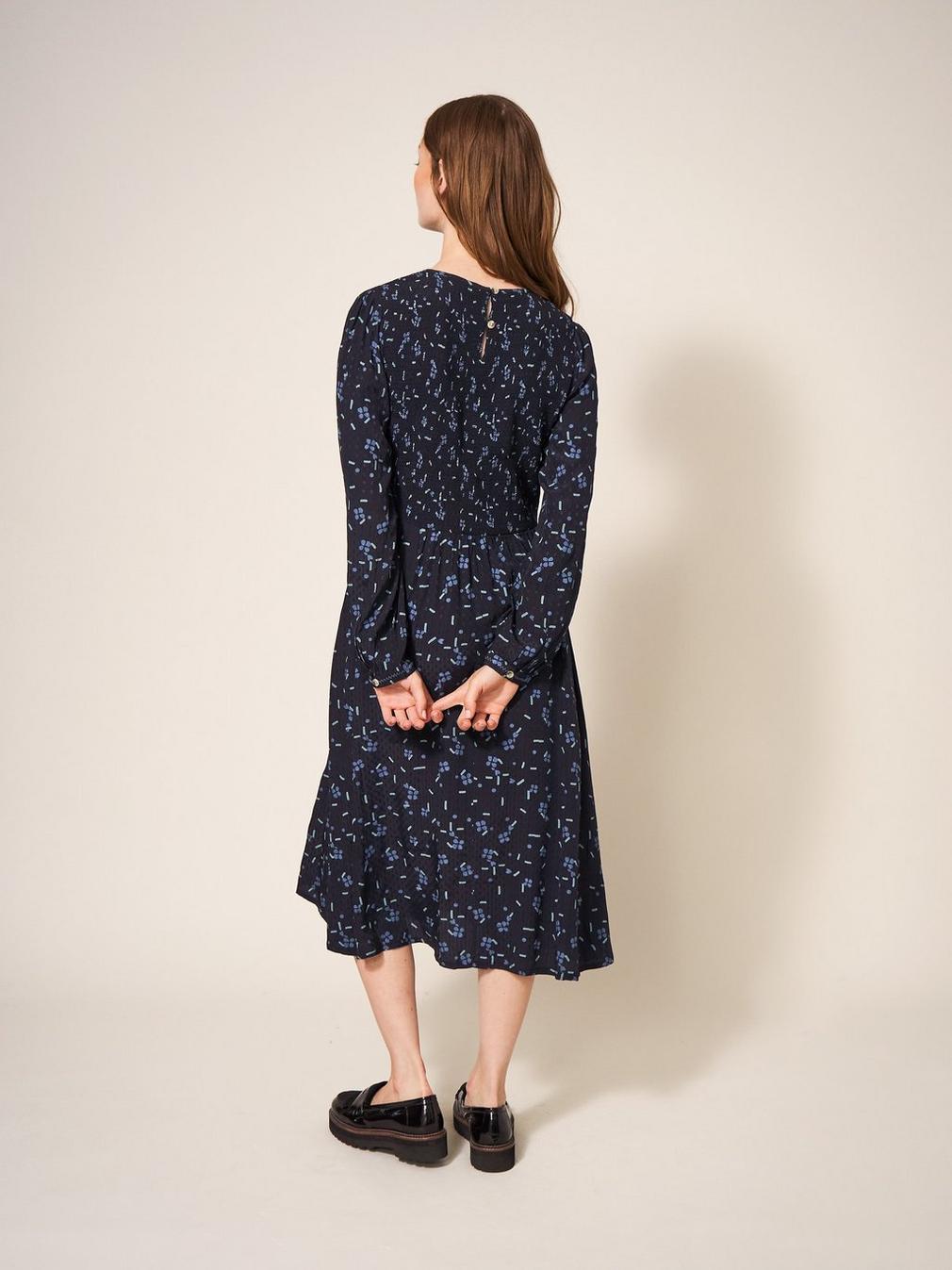 Aneth Eco Vero Shirred Dress in BLK PR - MODEL BACK