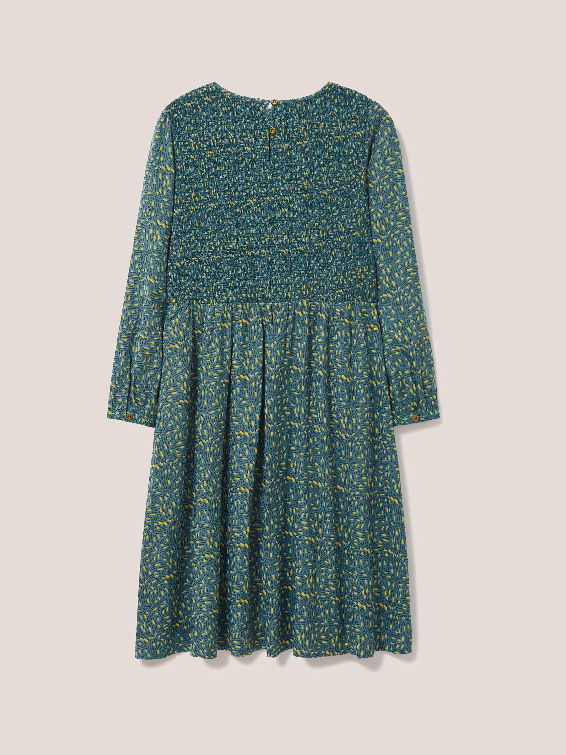 Aneth Eco Vero Shirred Dress in TEAL PR - FLAT BACK