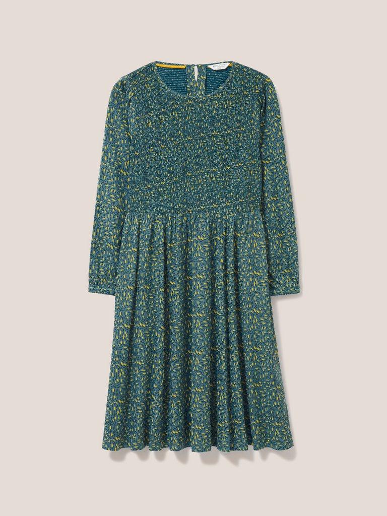Aneth Eco Vero Shirred Dress in TEAL PR - FLAT FRONT