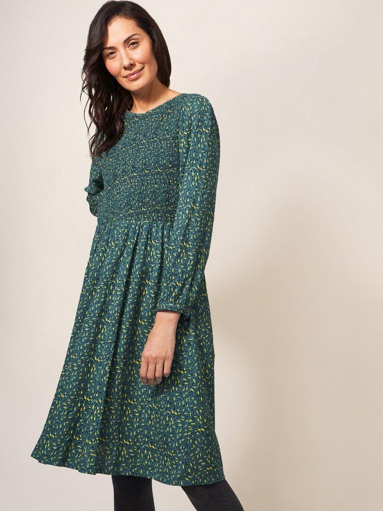 Aneth Eco Vero Shirred Dress in TEAL PR - LIFESTYLE
