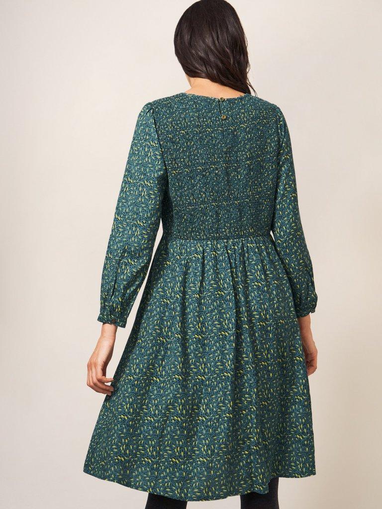 Aneth Eco Vero Shirred Dress in TEAL PR - MODEL BACK