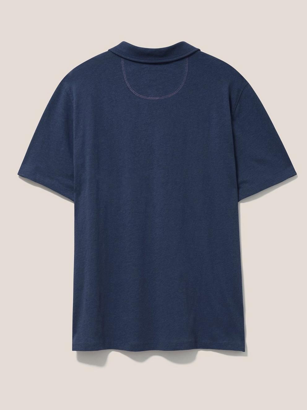 Linen Blend Polo in INDIGO BLE - FLAT BACK