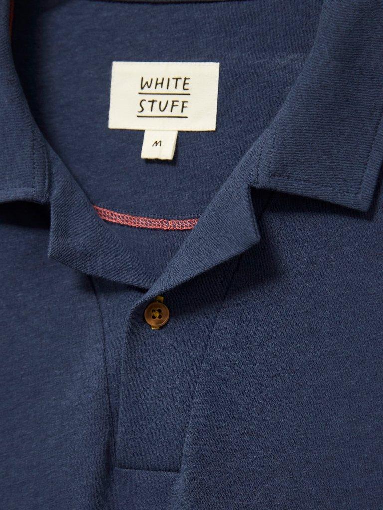 Linen Blend Polo in INDIGO BLE - FLAT DETAIL