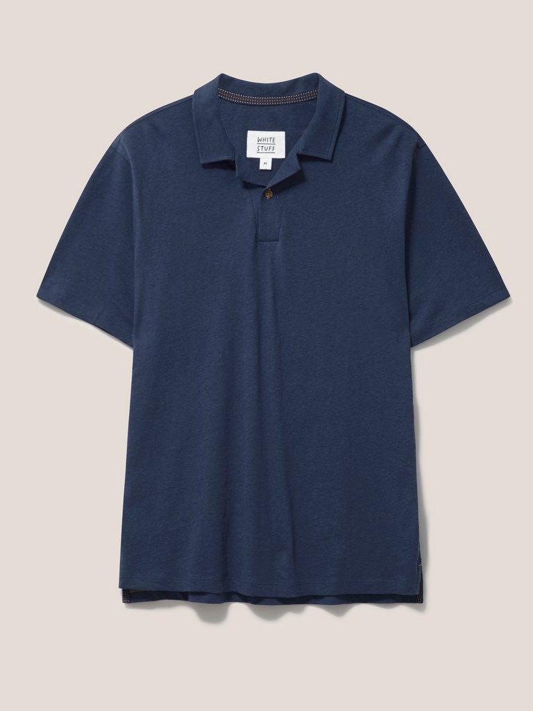Linen Blend Polo in INDIGO BLE - FLAT FRONT