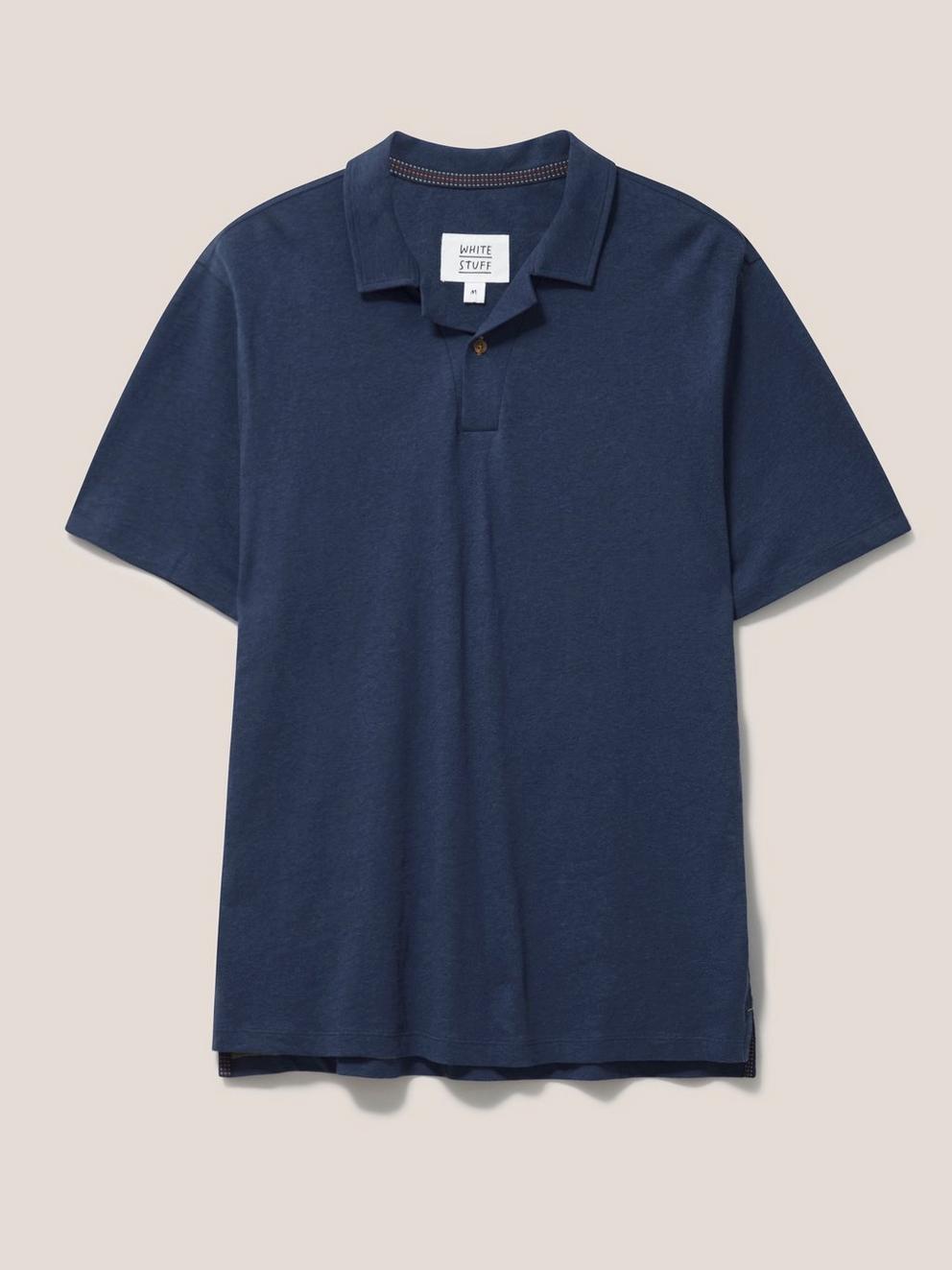 Linen Blend Polo in INDIGO BLE - FLAT FRONT