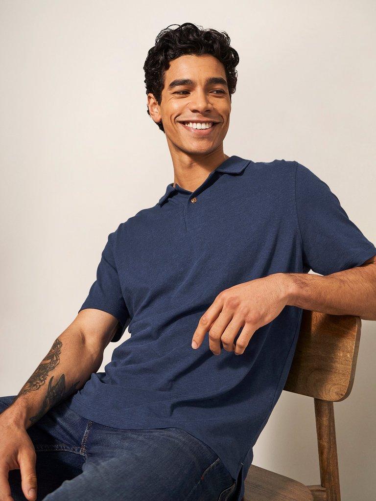 Linen Blend Polo in INDIGO BLE - LIFESTYLE